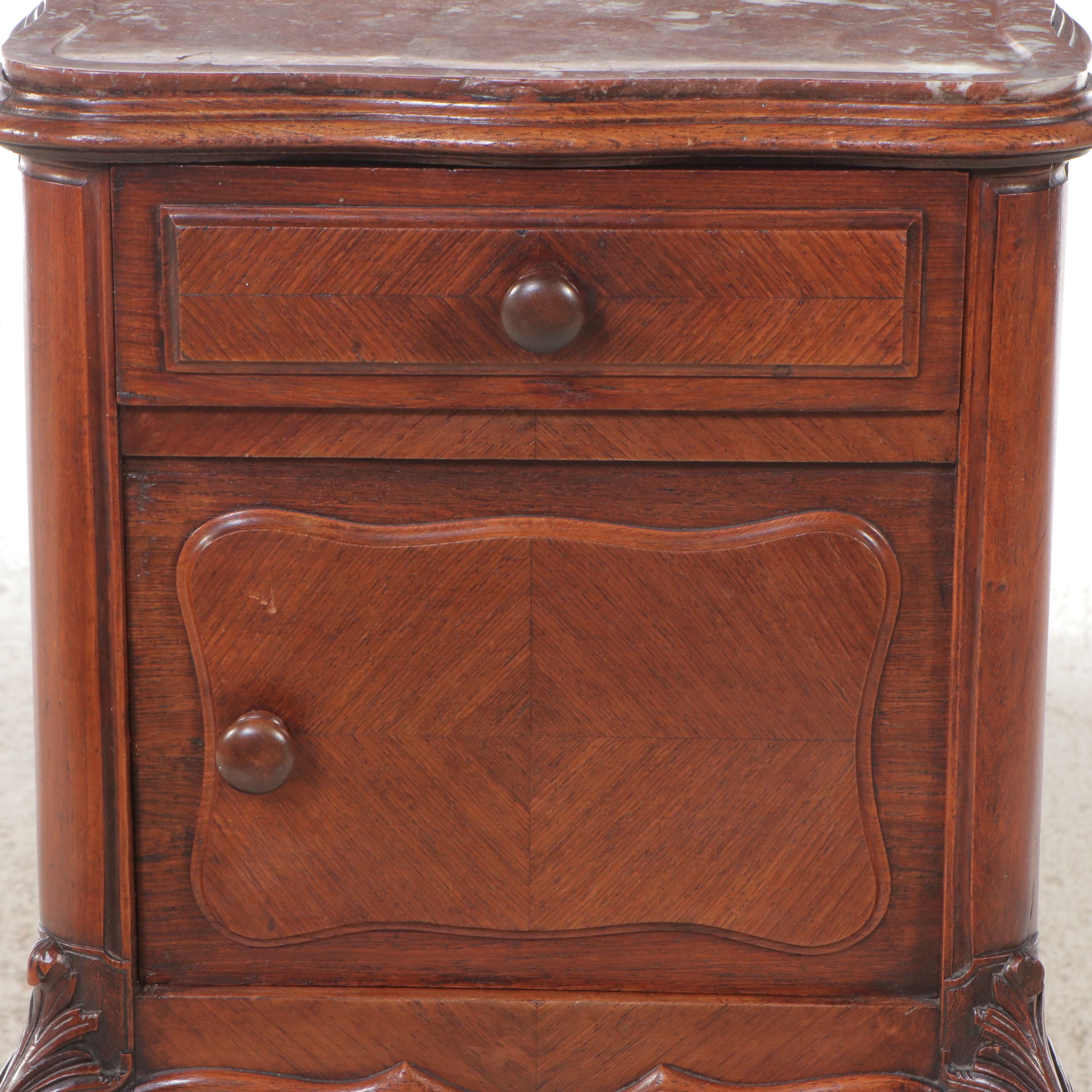 Louis XV Style Wood and Marble Top Cabinet Side Table, Early to Mid-20th Century