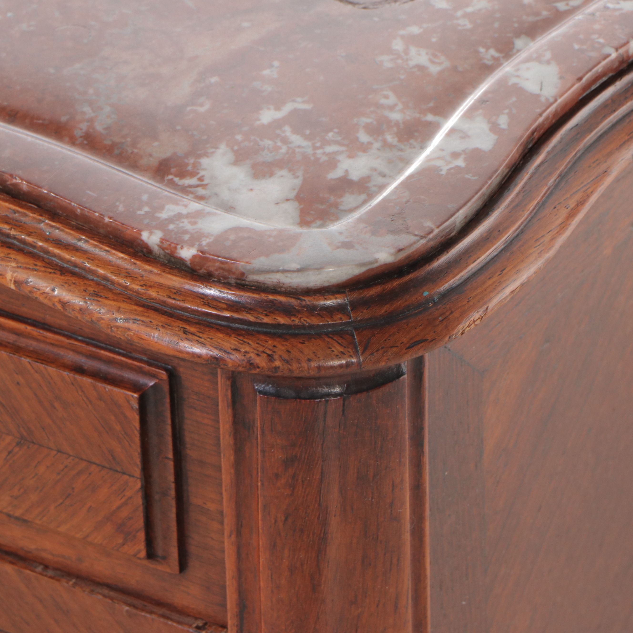 Louis XV Style Wood and Marble Top Cabinet Side Table, Early to Mid-20th Century