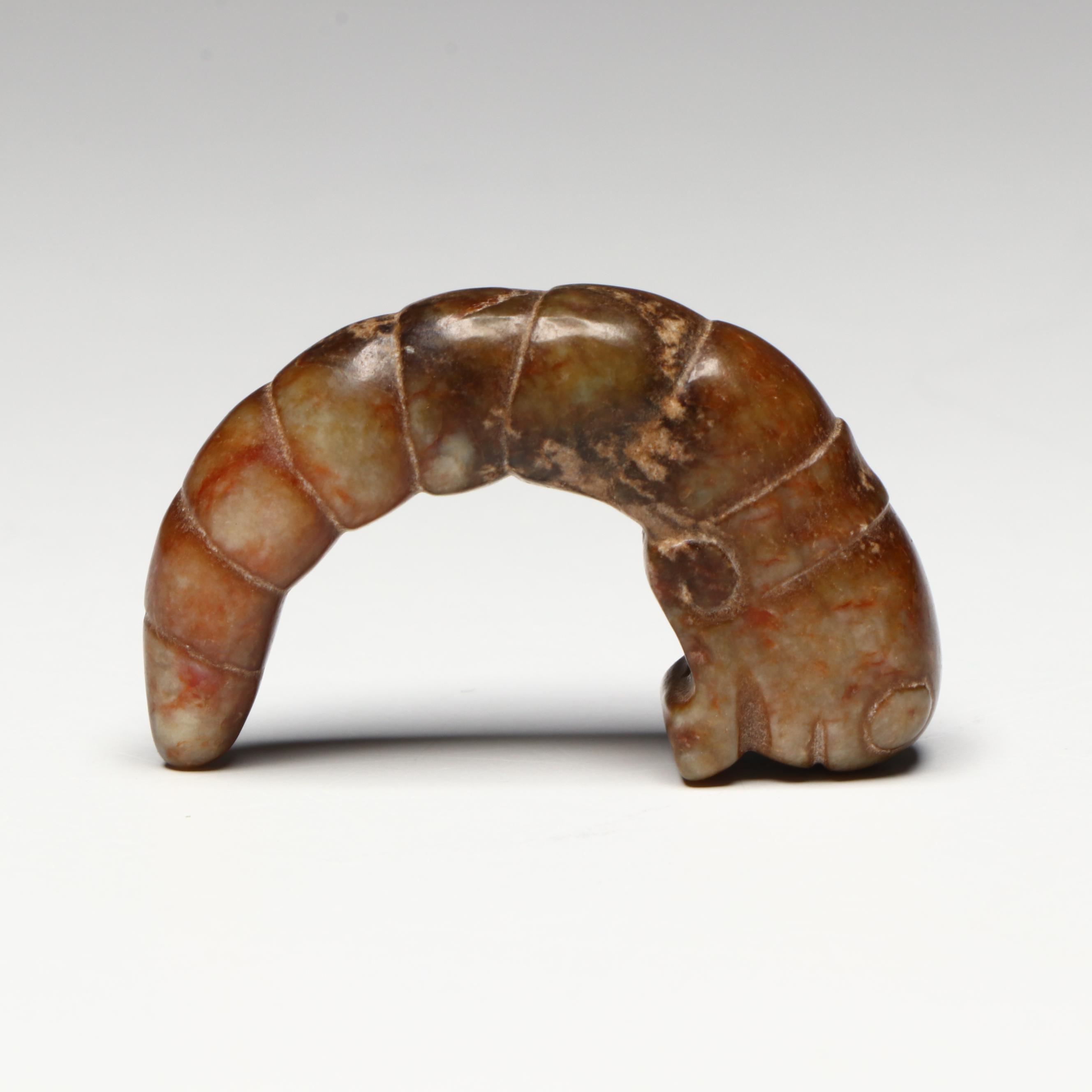Chinese Carved Serpentine Silkworm Pendant