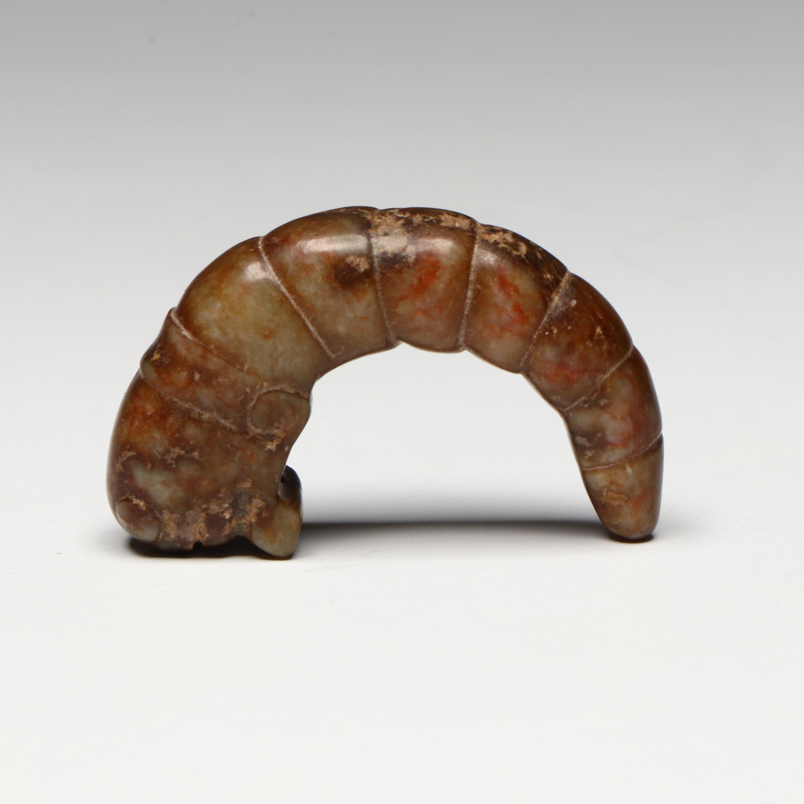 Chinese Carved Serpentine Silkworm Pendant