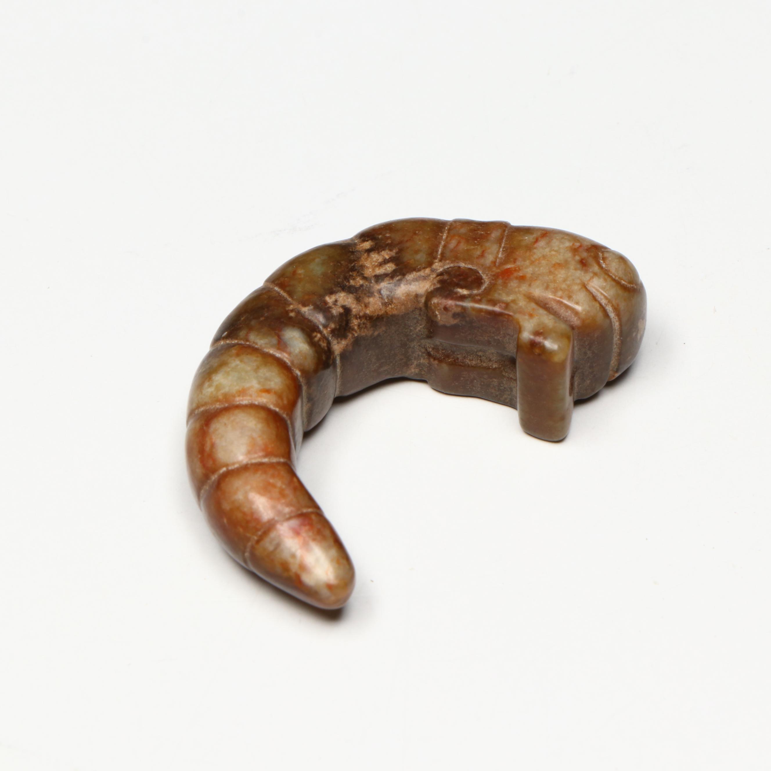 Chinese Carved Serpentine Silkworm Pendant
