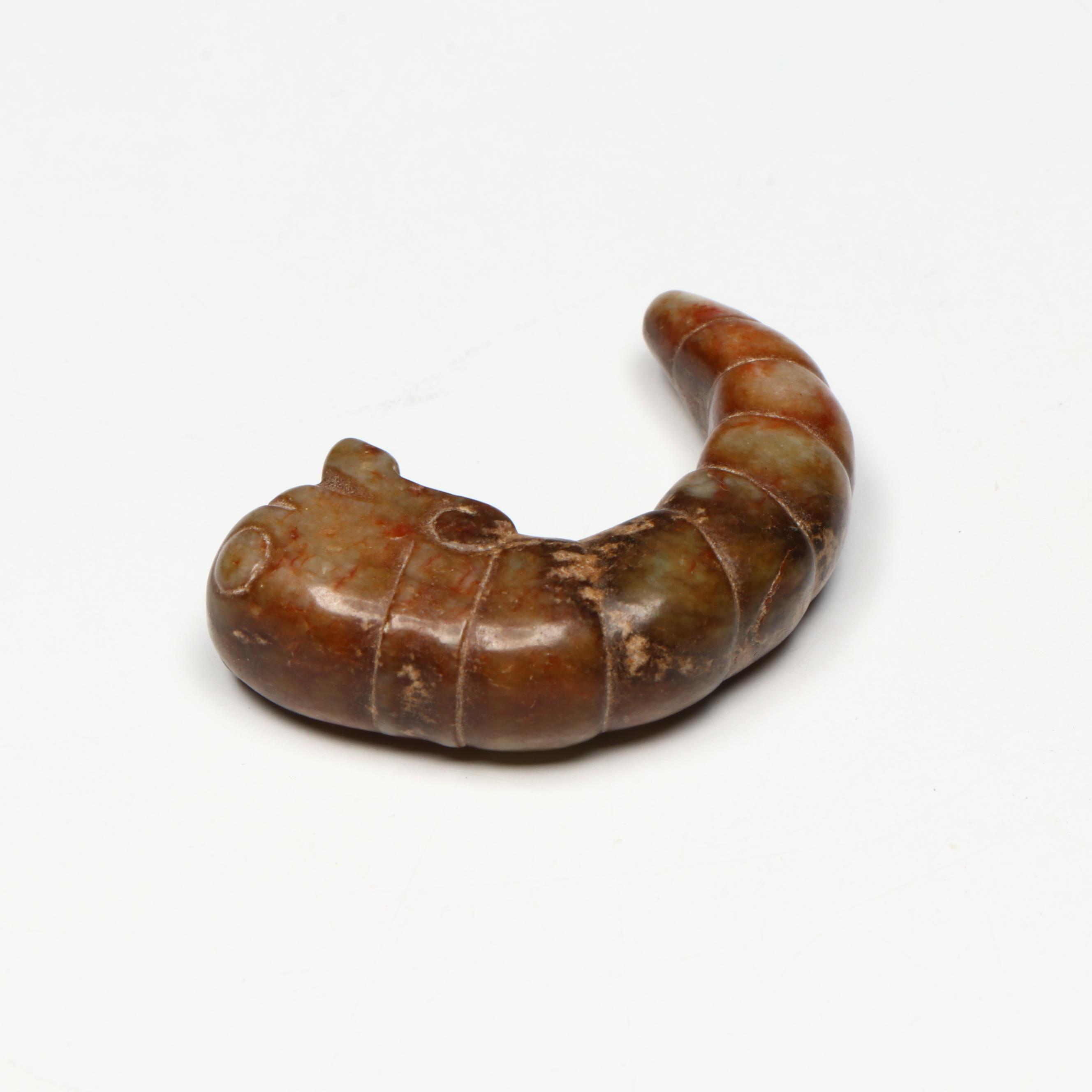Chinese Carved Serpentine Silkworm Pendant