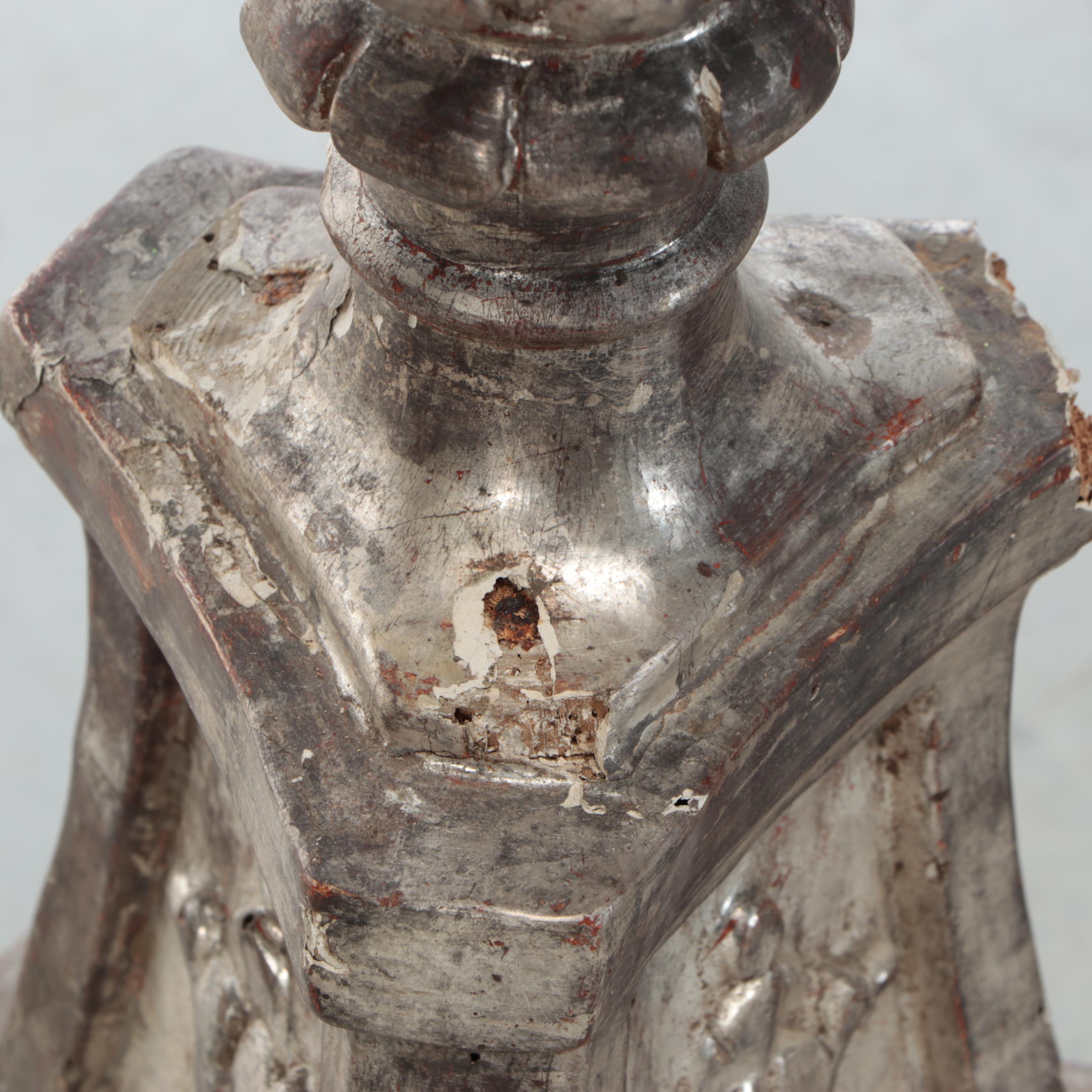 Neoclassical Style Distressed Wooden Floor Candle Holder Pair