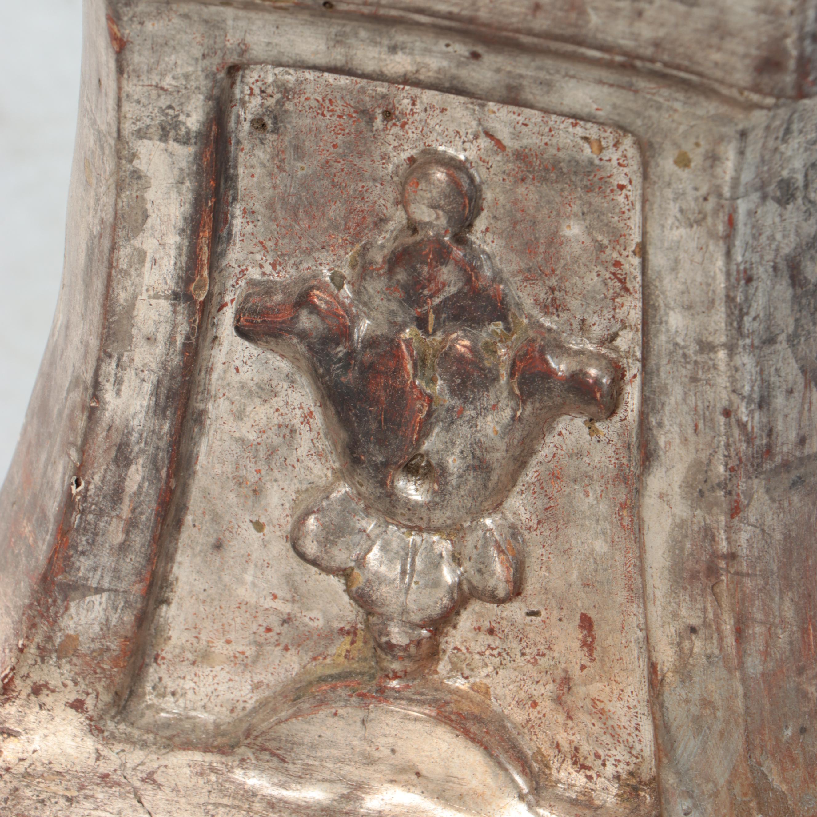 Neoclassical Style Distressed Wooden Floor Candle Holder Pair