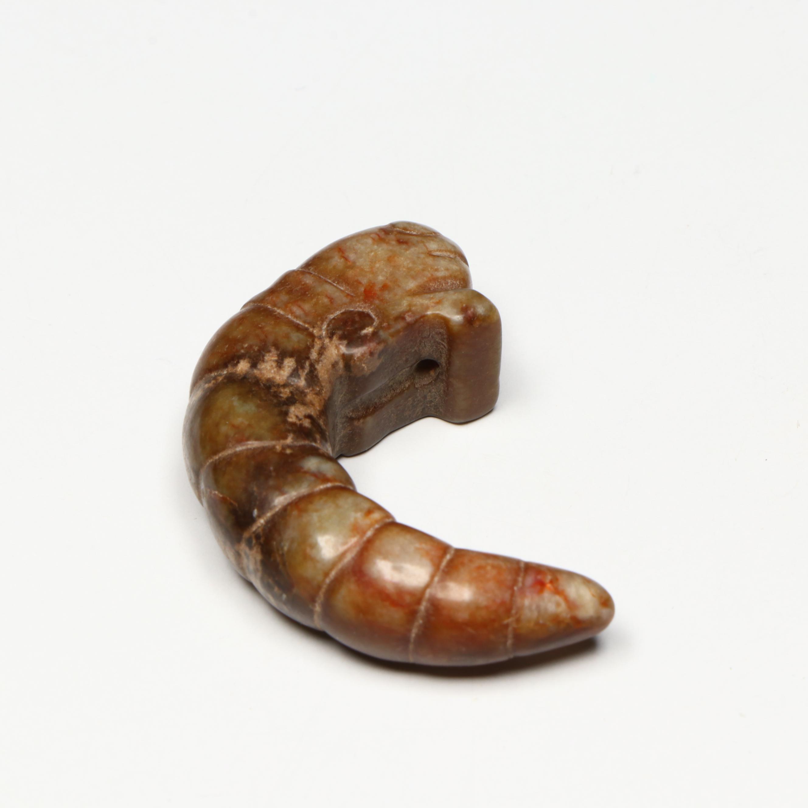Chinese Carved Serpentine Silkworm Pendant