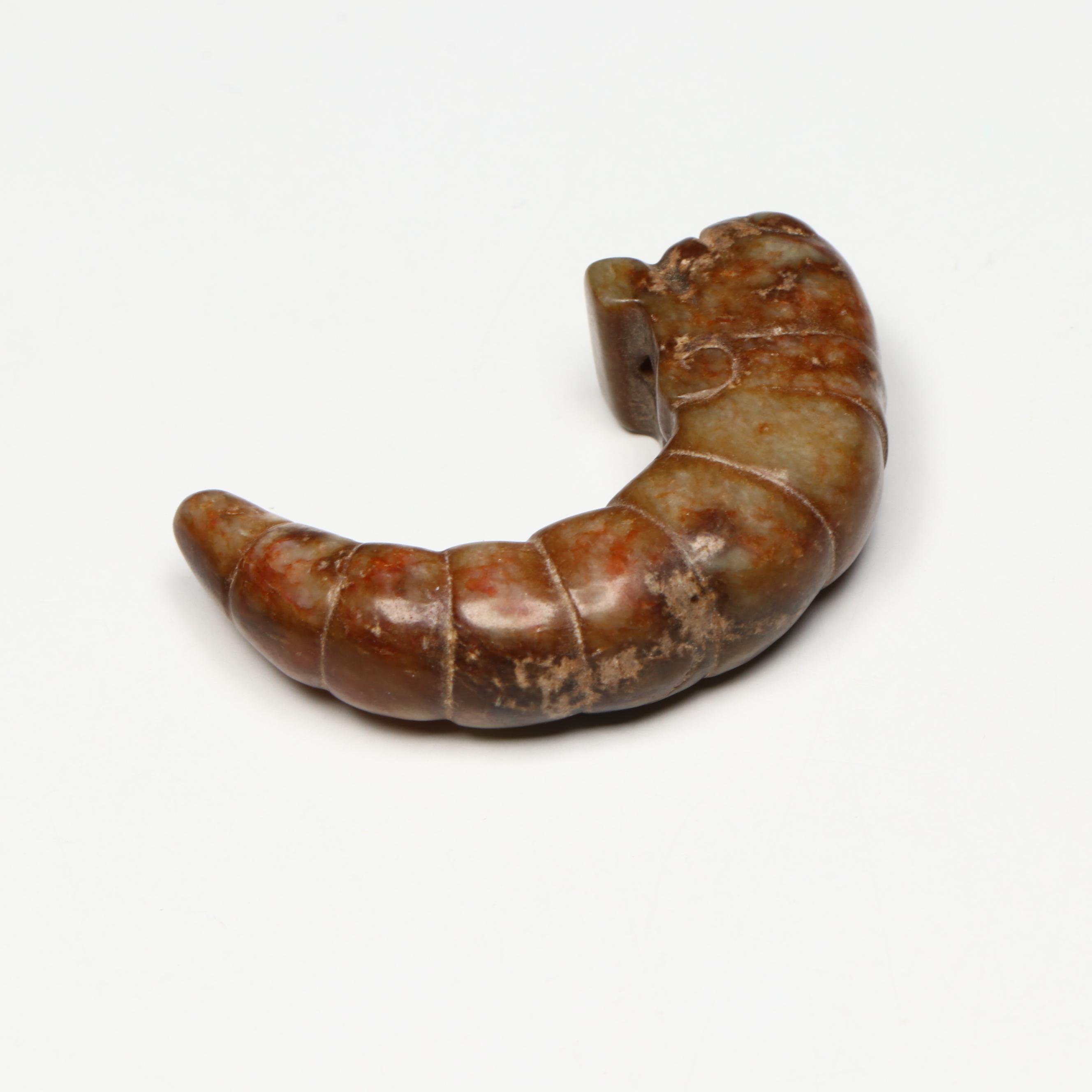 Chinese Carved Serpentine Silkworm Pendant