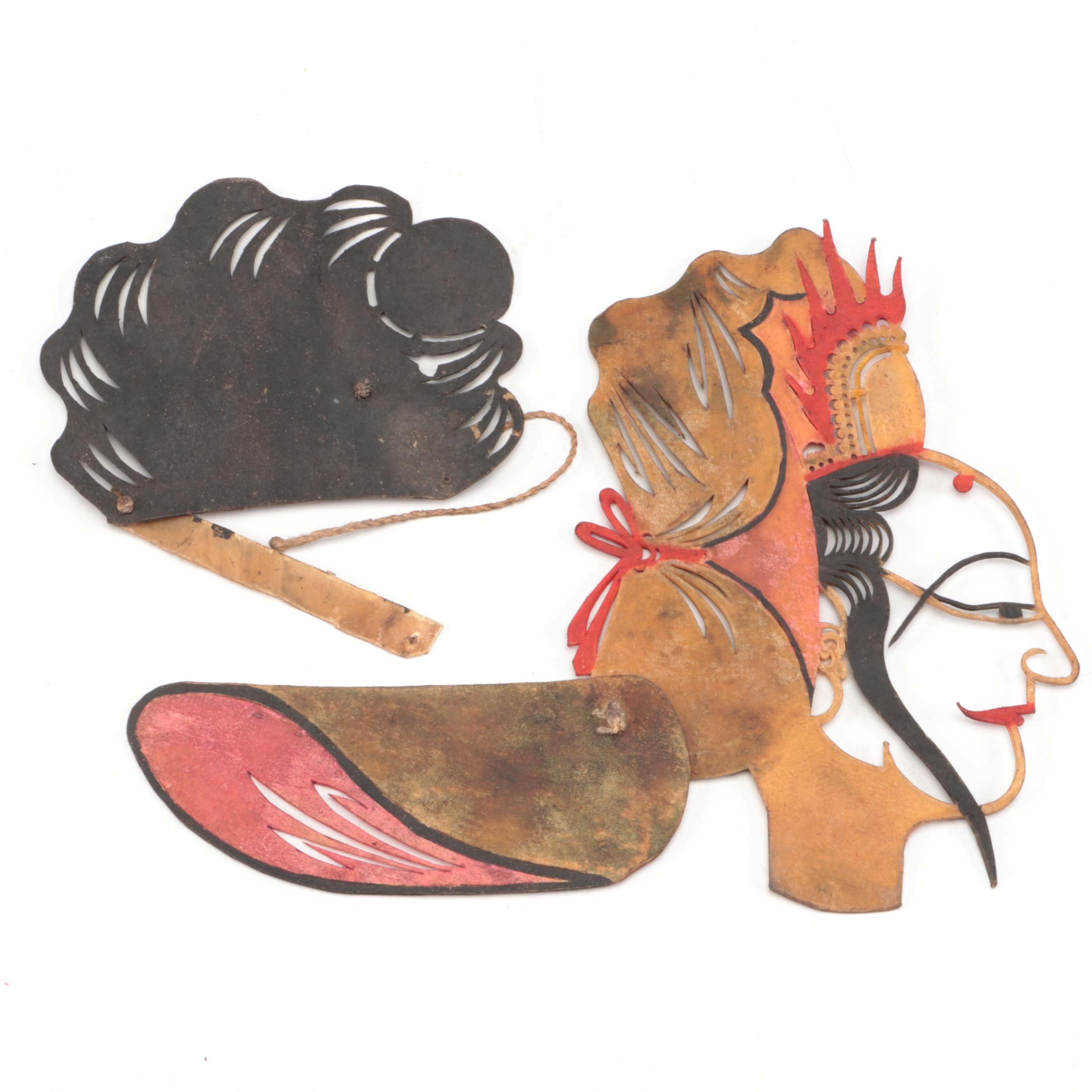 Chinese Deity Head and Hair Painted Vellum Shadow Puppet Accessories