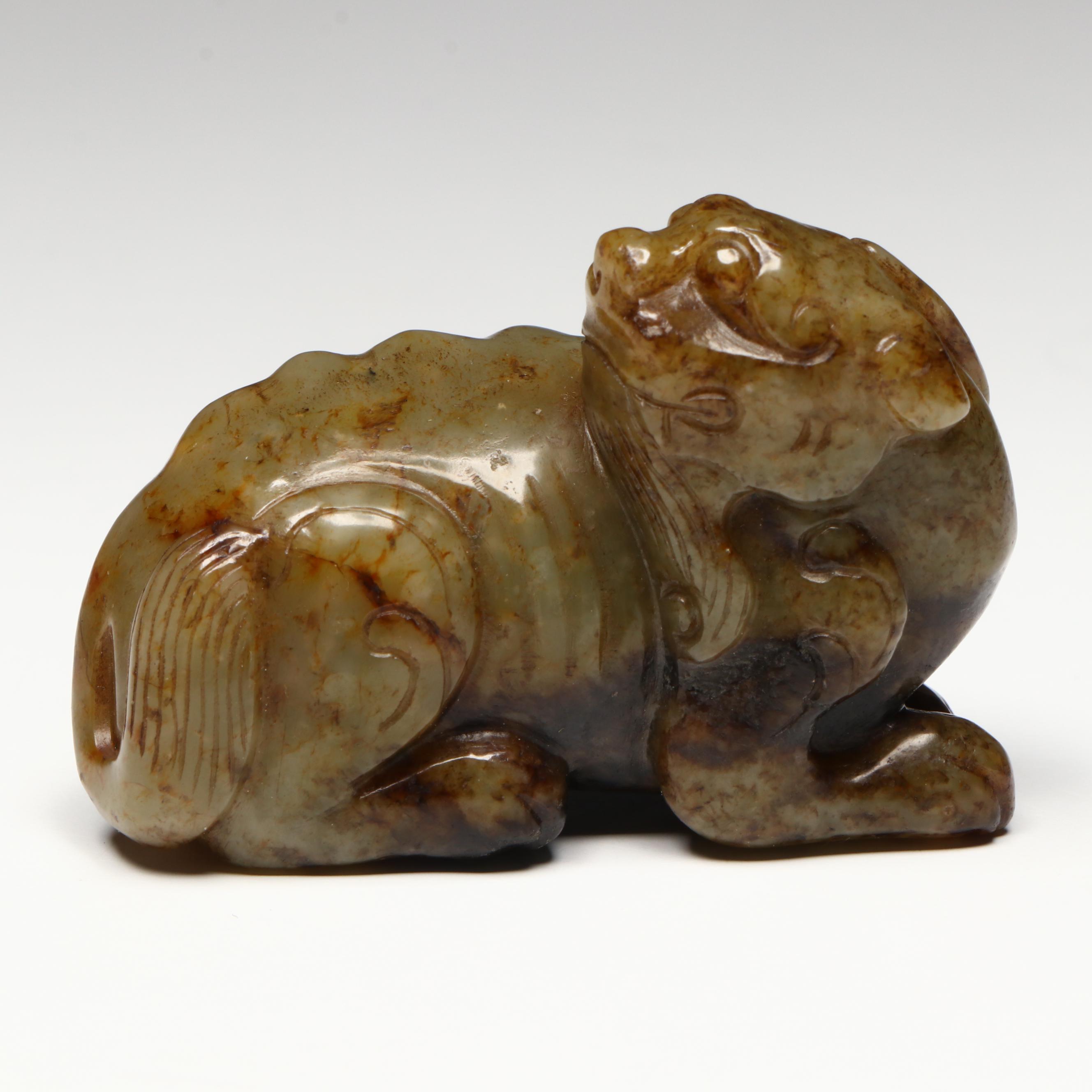 Chinese Carved Serpentine Recumbent Qilin