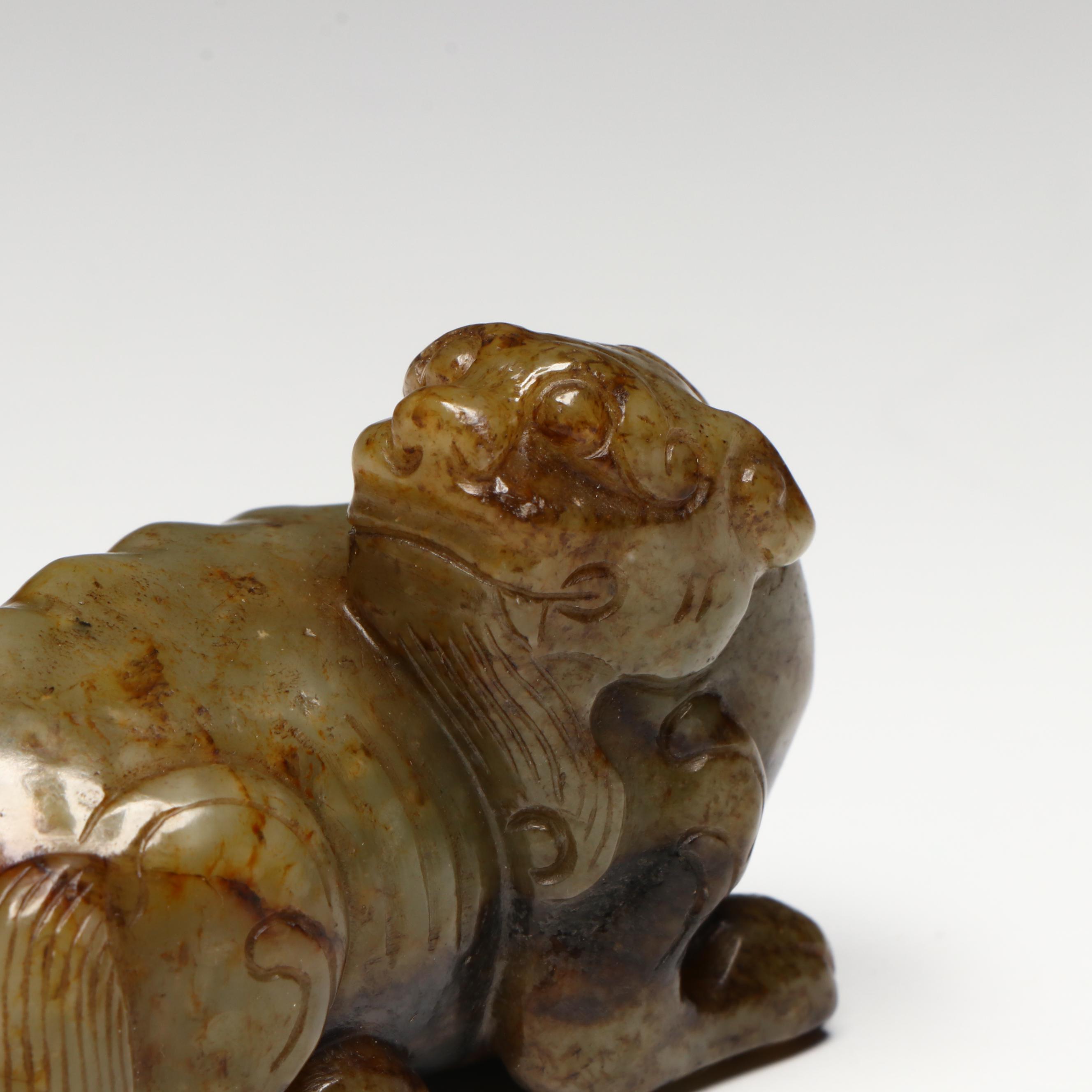 Chinese Carved Serpentine Recumbent Qilin
