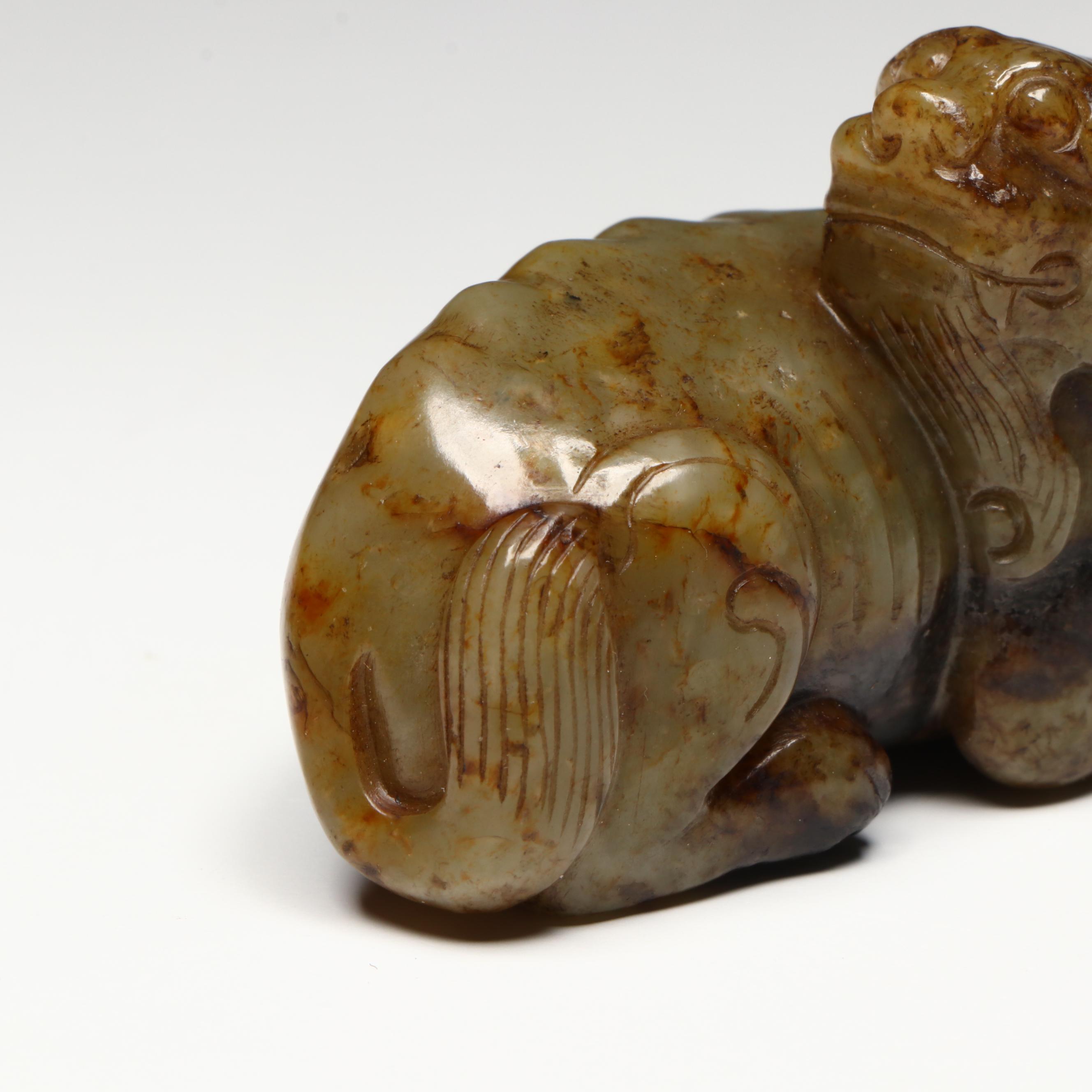 Chinese Carved Serpentine Recumbent Qilin