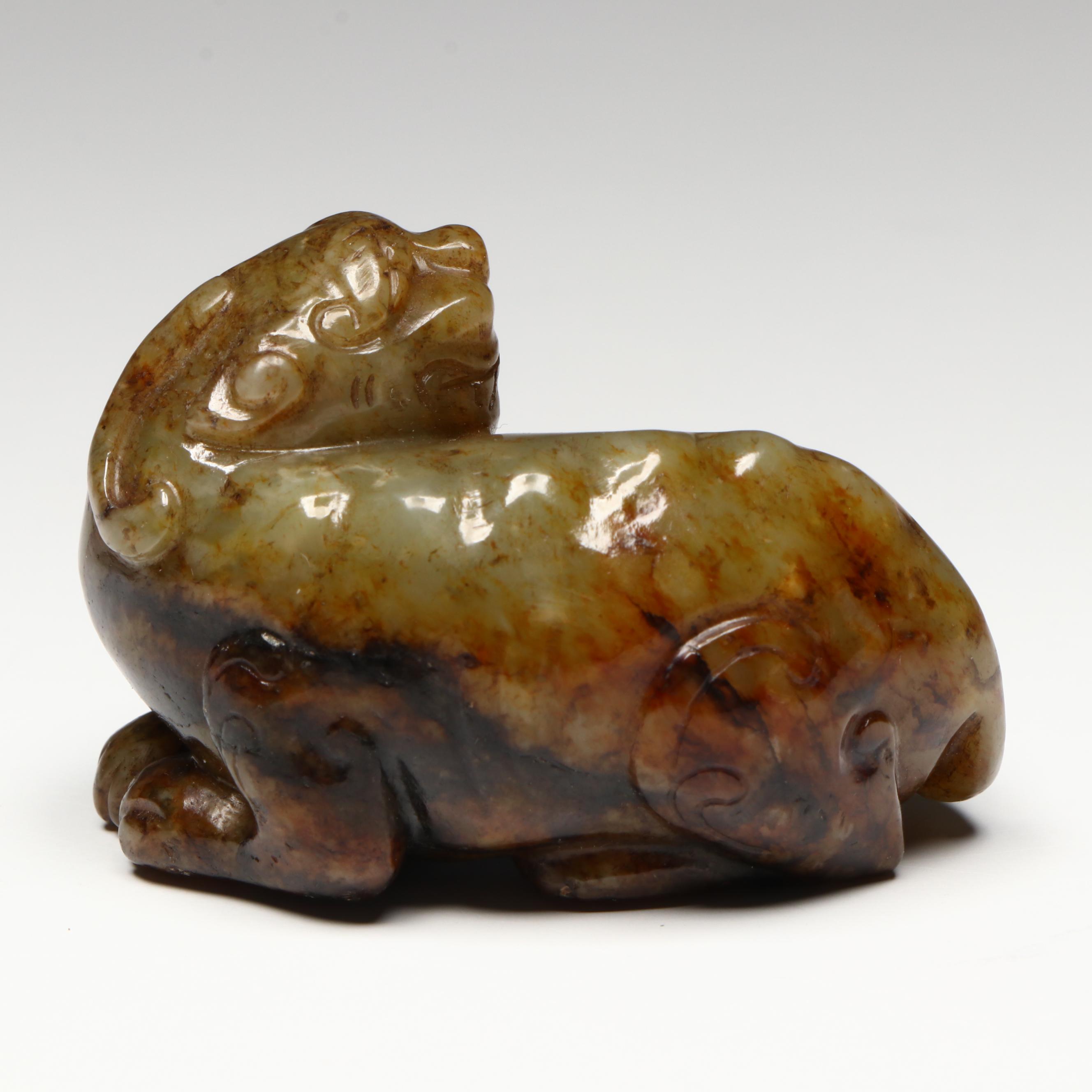 Chinese Carved Serpentine Recumbent Qilin