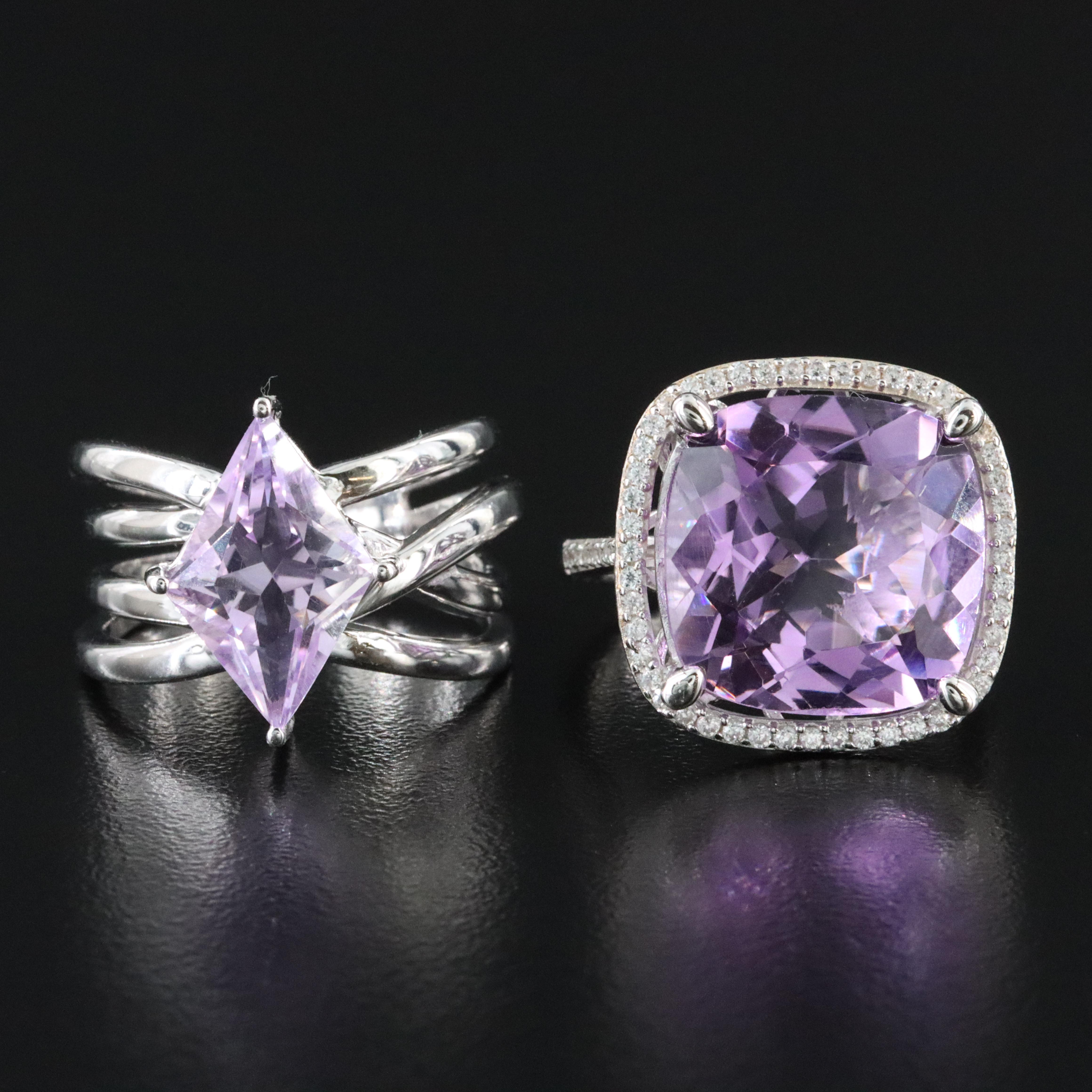 Sterling Amethyst and White Zircon Rings