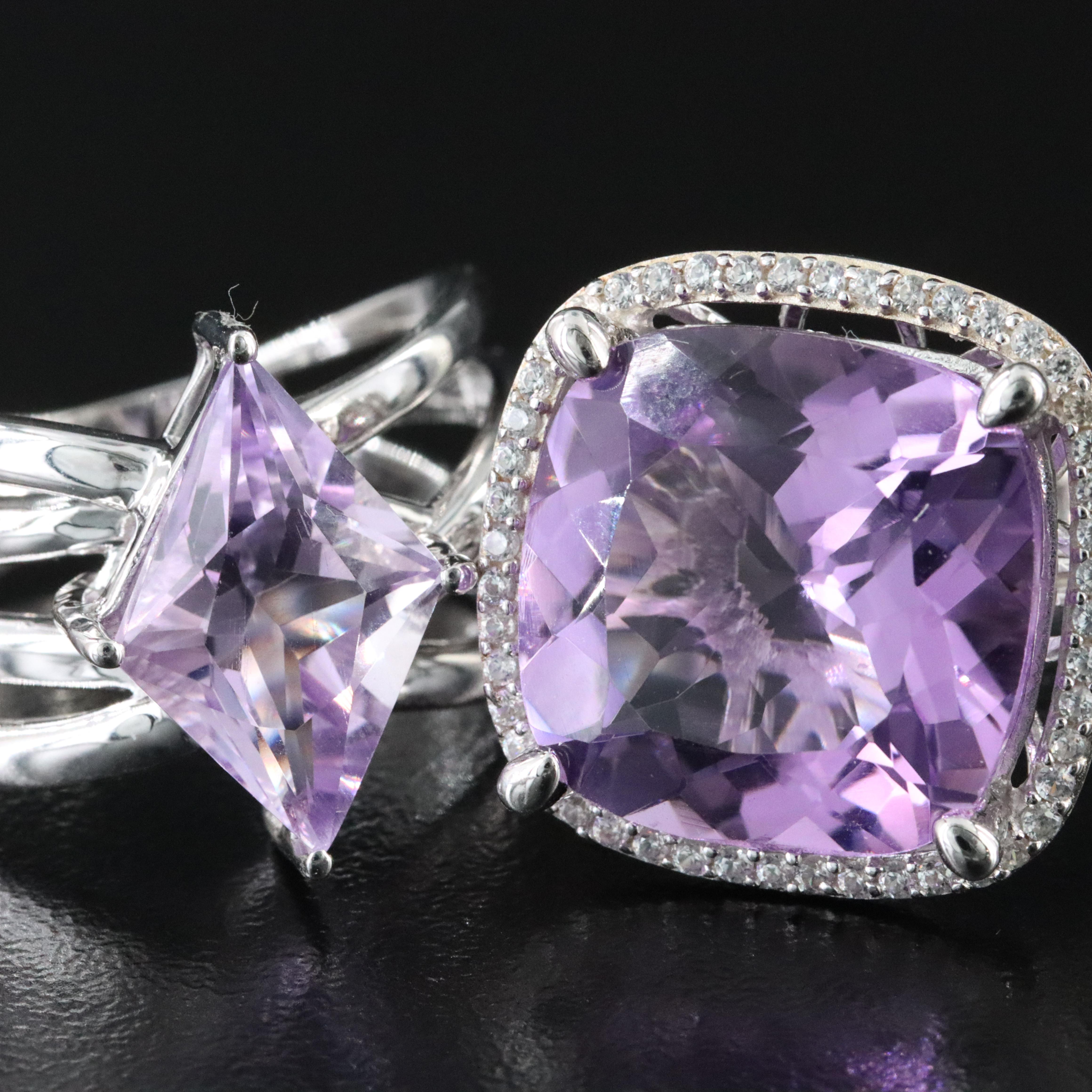 Sterling Amethyst and White Zircon Rings