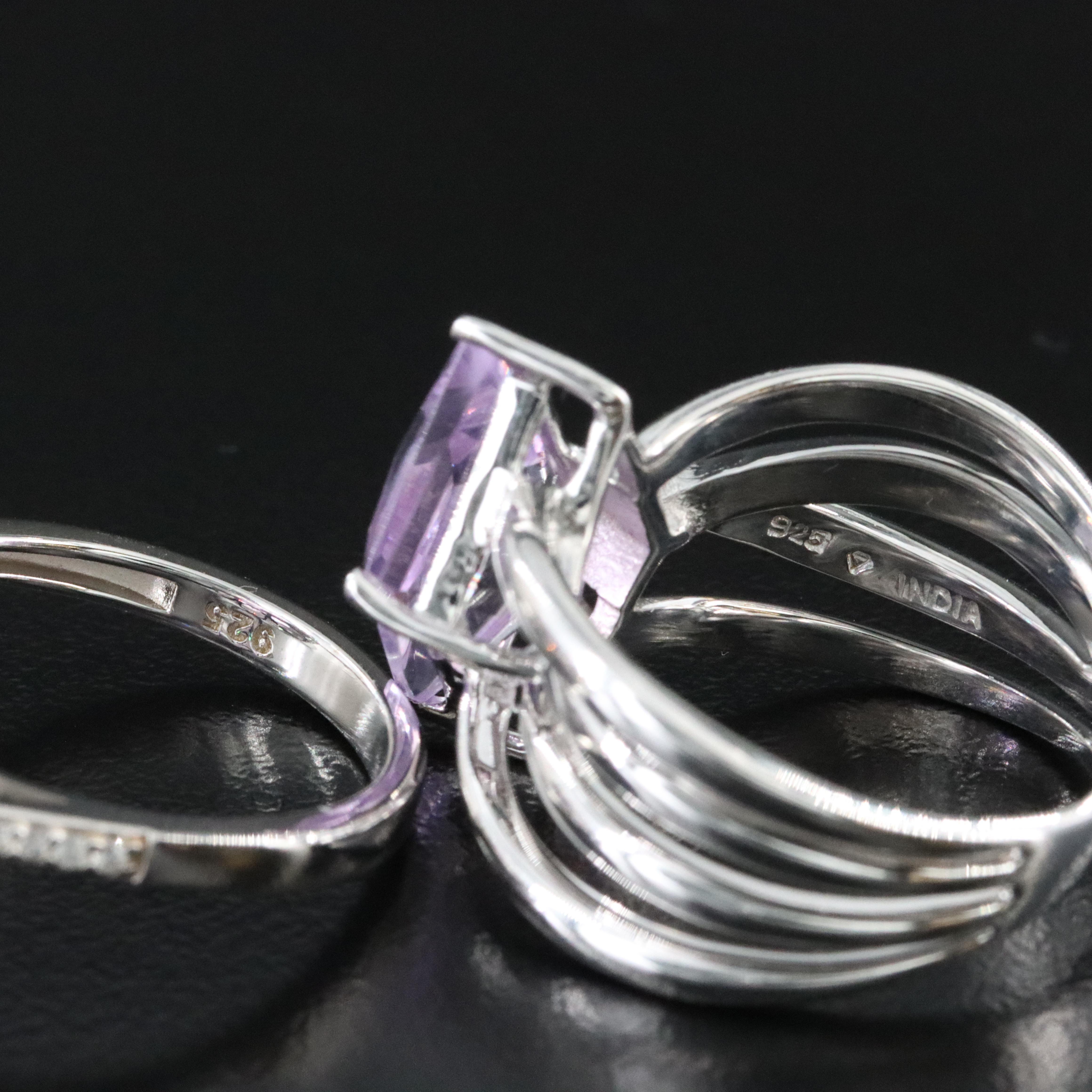 Sterling Amethyst and White Zircon Rings
