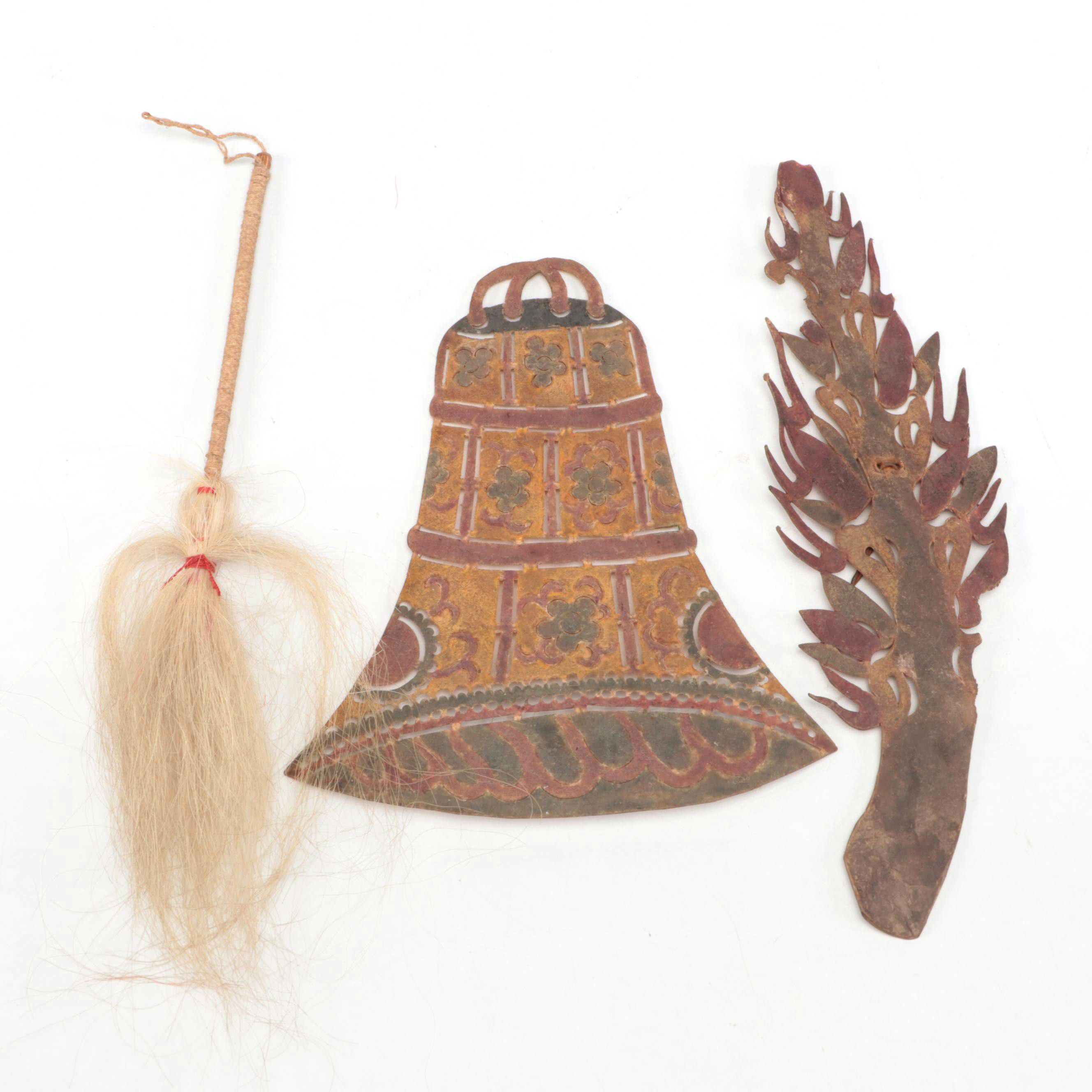 Chinese Bell, Broom and Other Vellum and Hair Shadow Puppet Accessories
