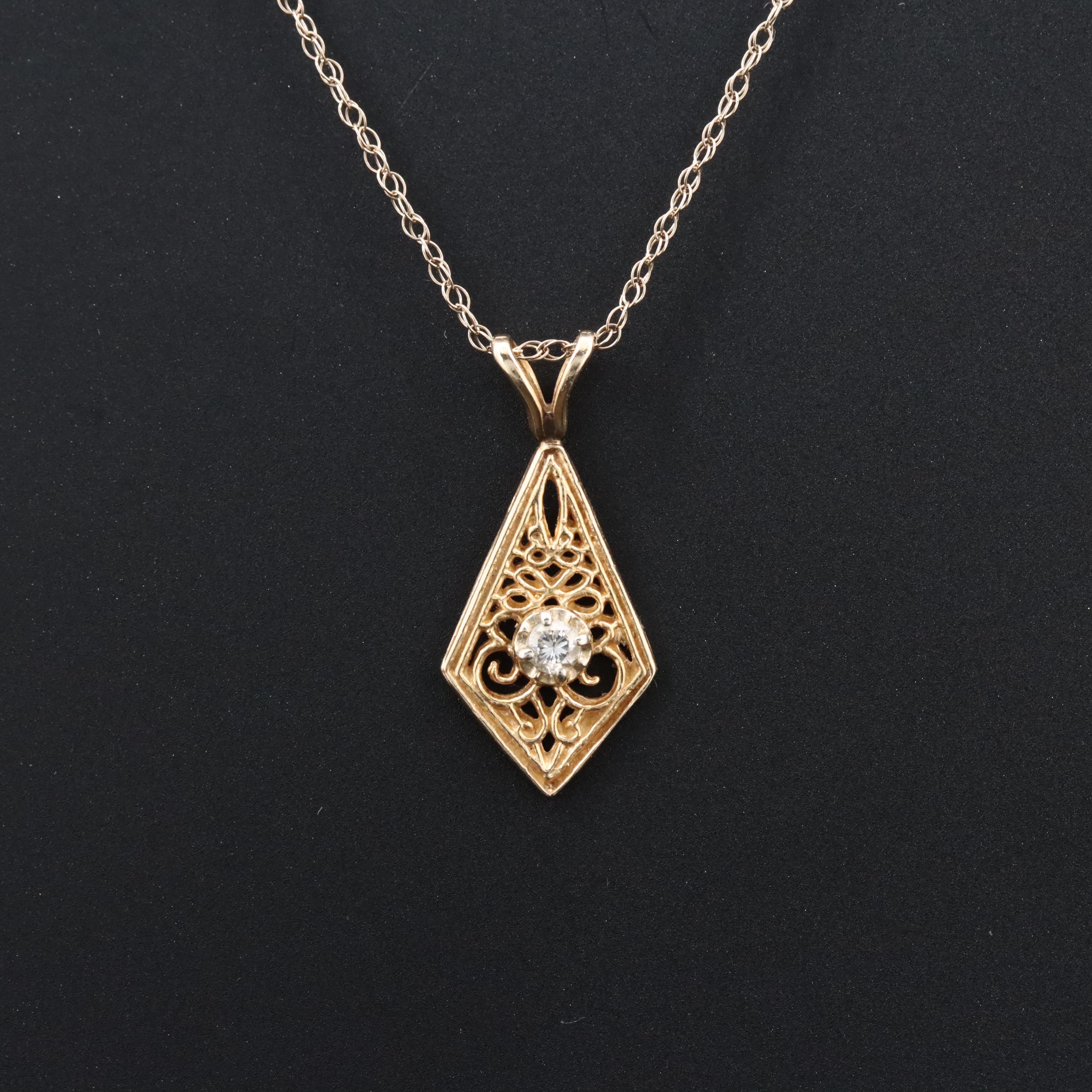14K 0.06 CT Diamond Pendant Necklace