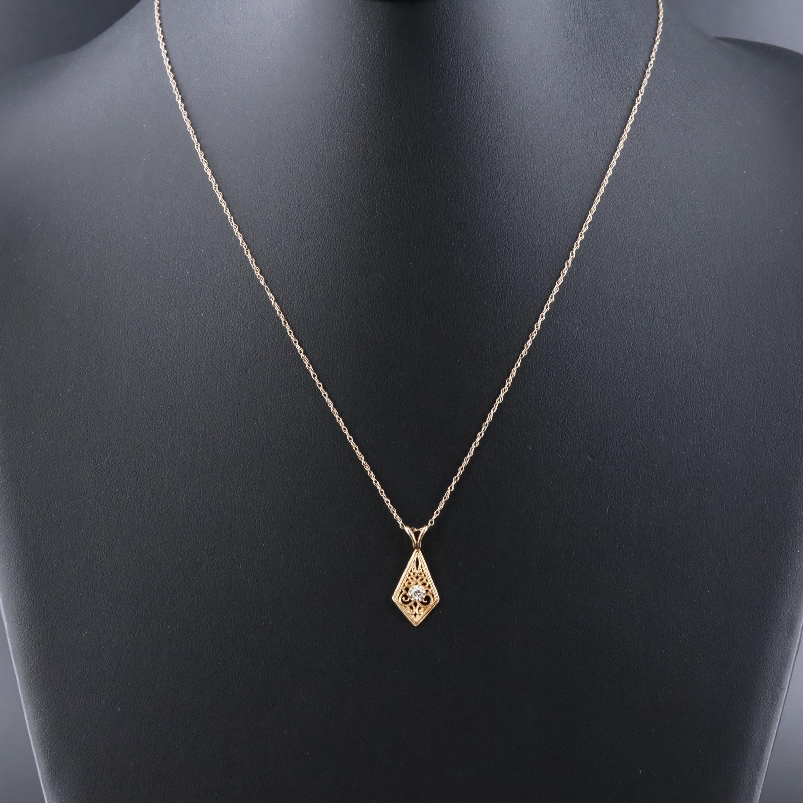 14K 0.06 CT Diamond Pendant Necklace