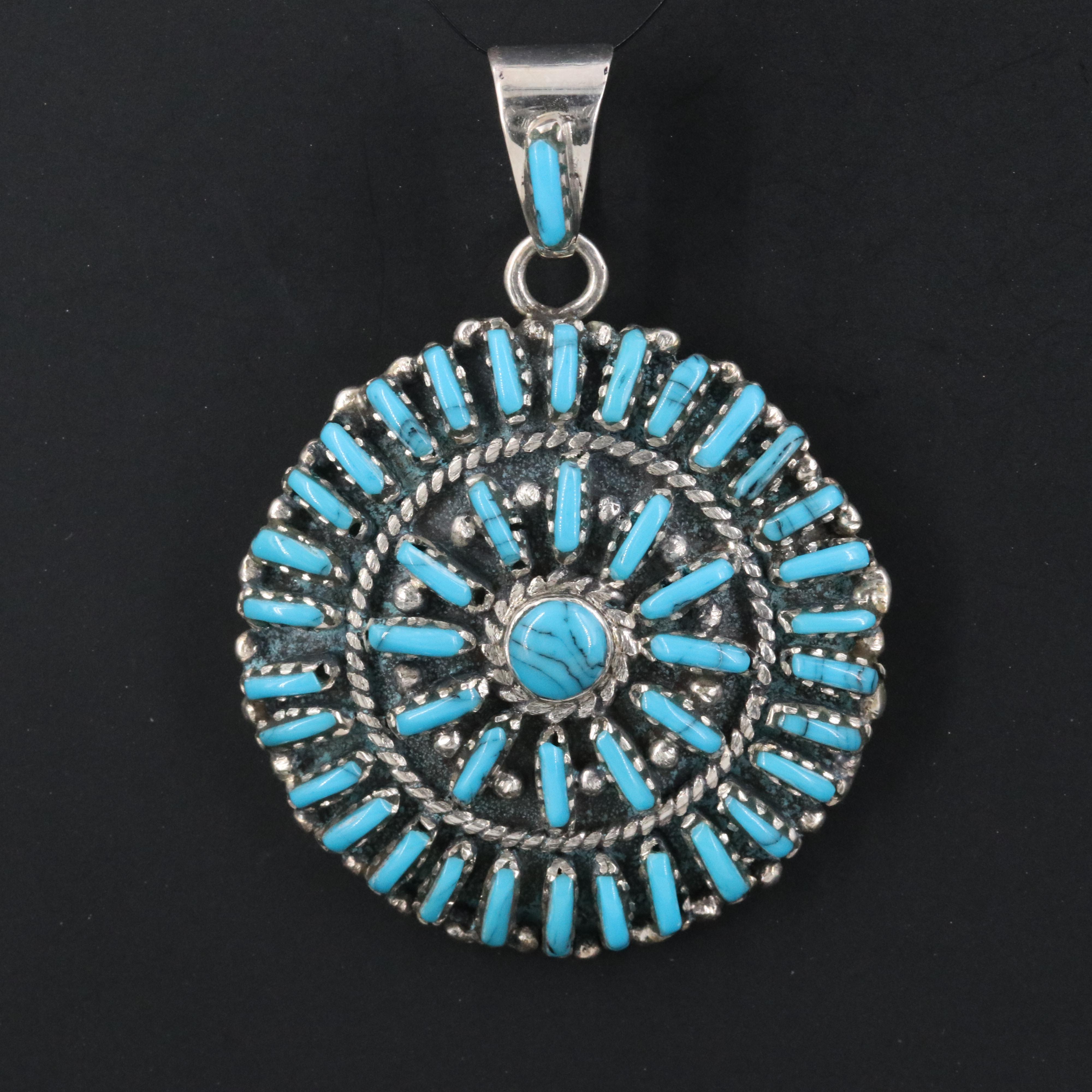 Sterling Faux Turquoise Petit Point Pendant