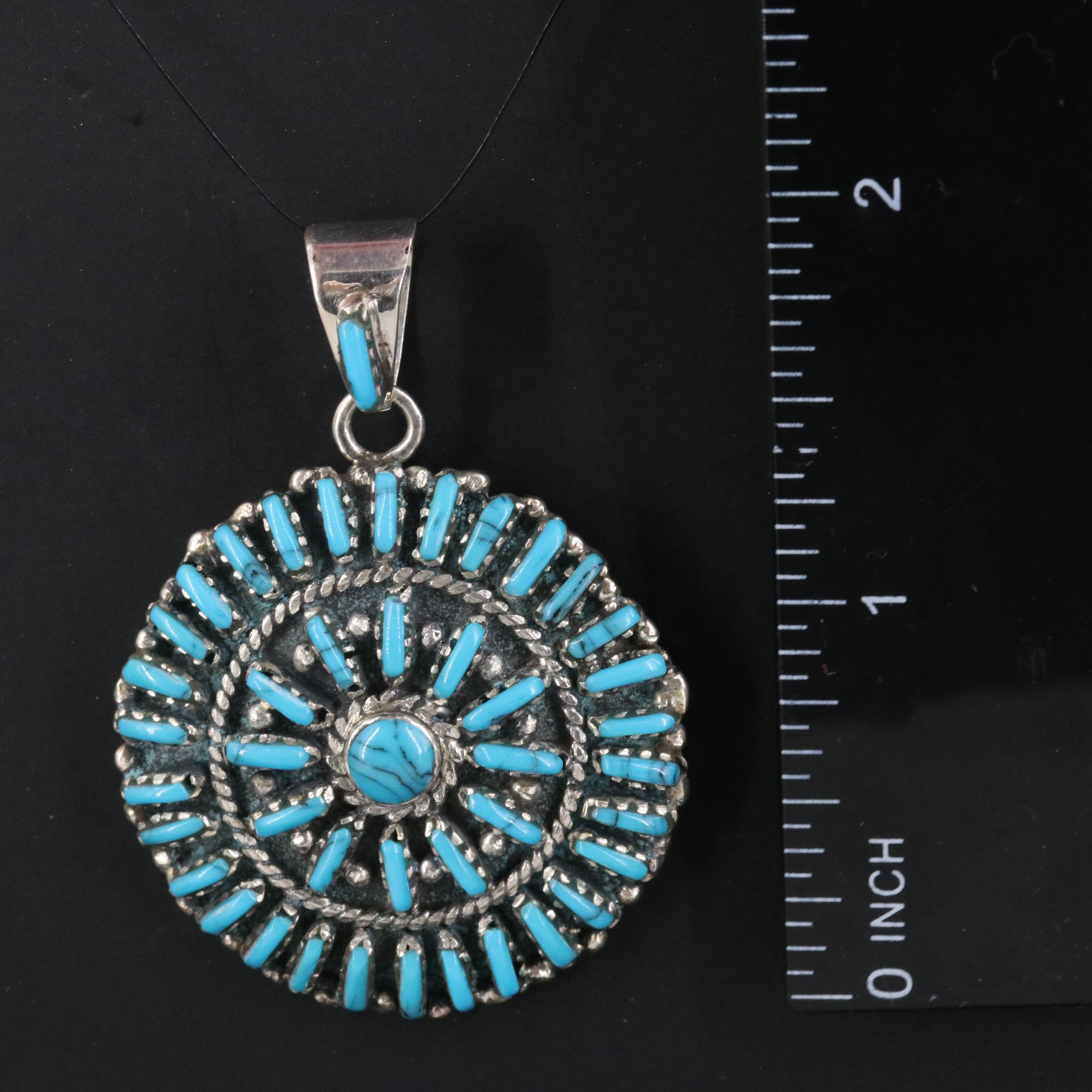 Sterling Faux Turquoise Petit Point Pendant