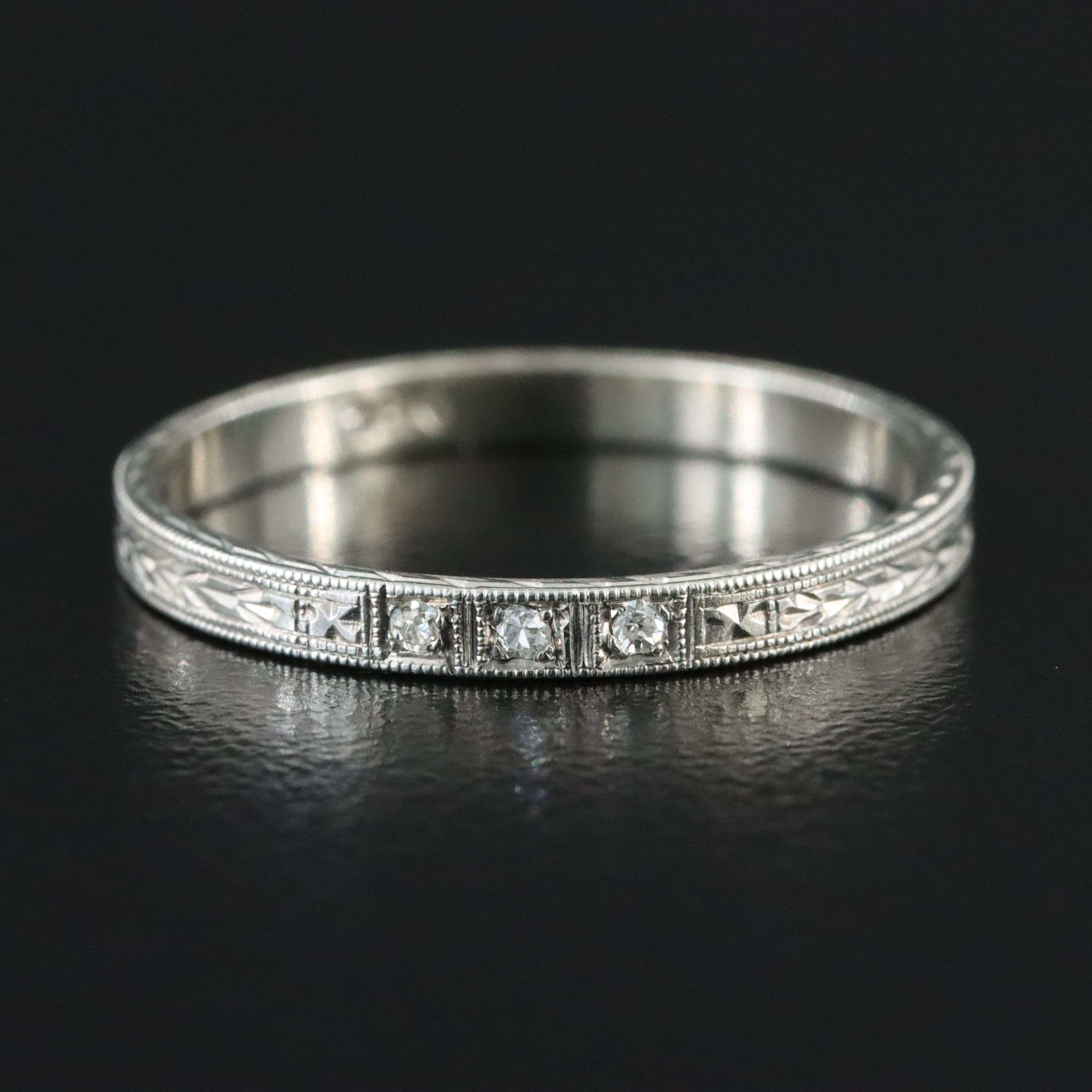 Antique 18K 0.03 CTW Diamond Band with Engraved Details