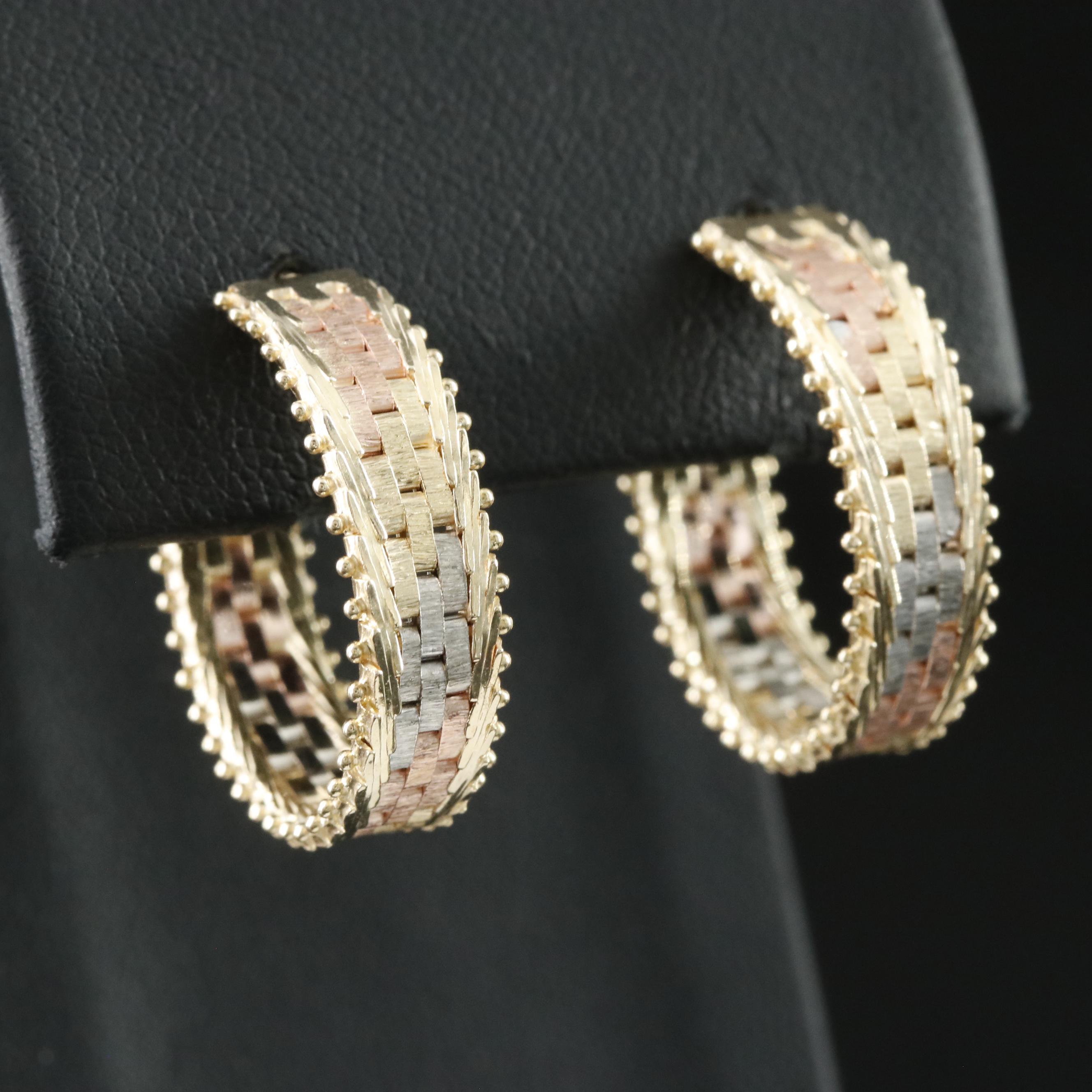 10K Tri-Color Riccio Chain Half Hoop Earrings