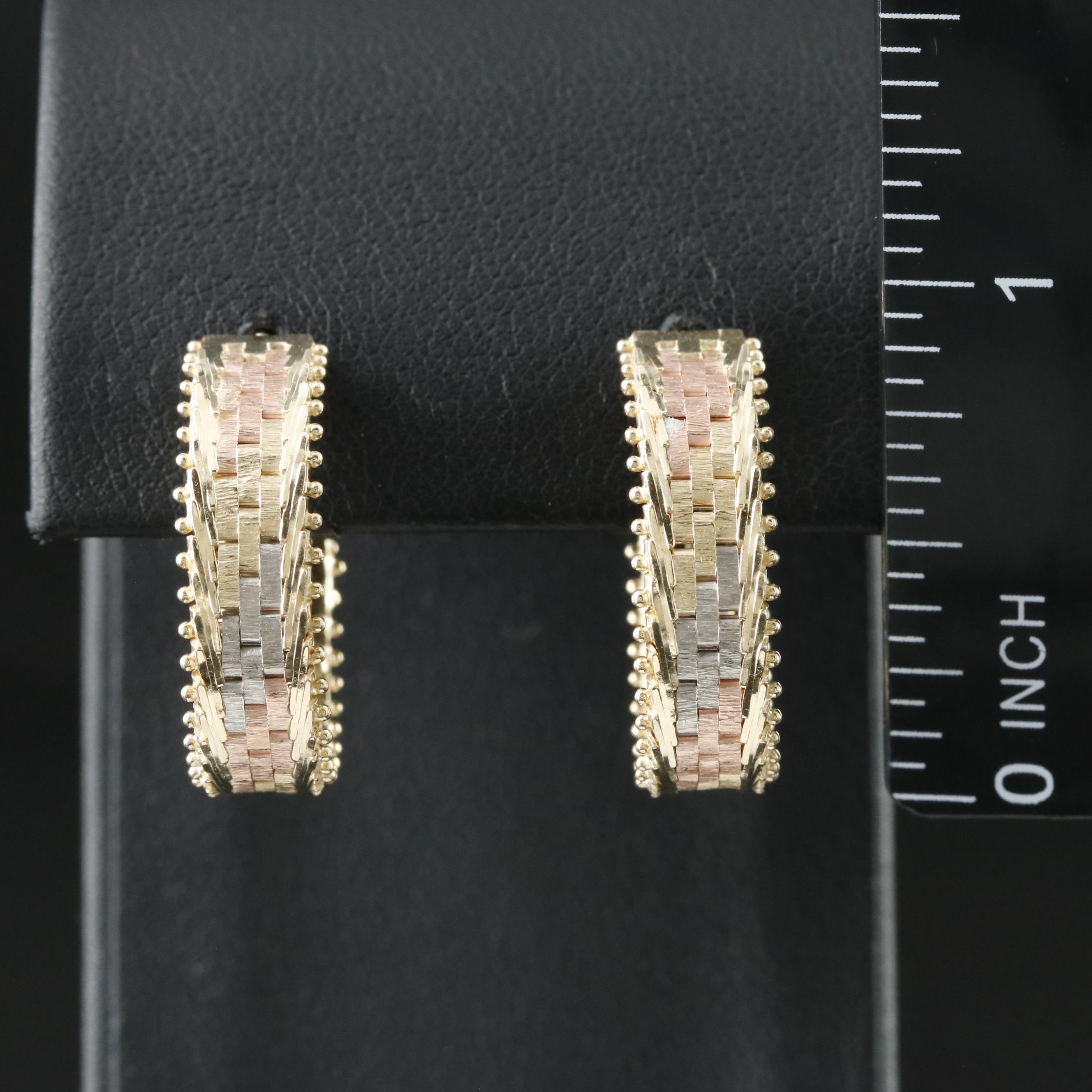 10K Tri-Color Riccio Chain Half Hoop Earrings