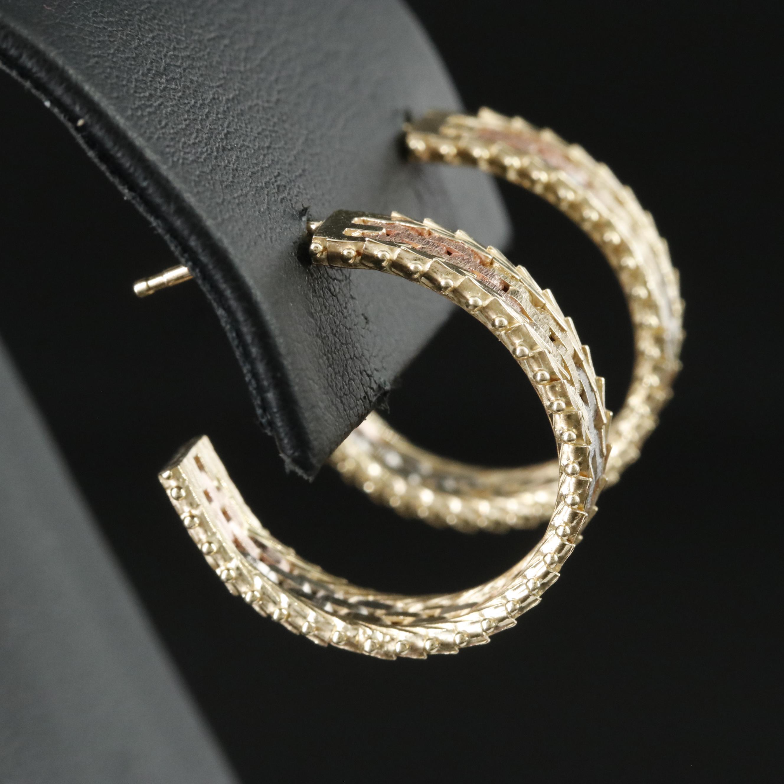 10K Tri-Color Riccio Chain Half Hoop Earrings