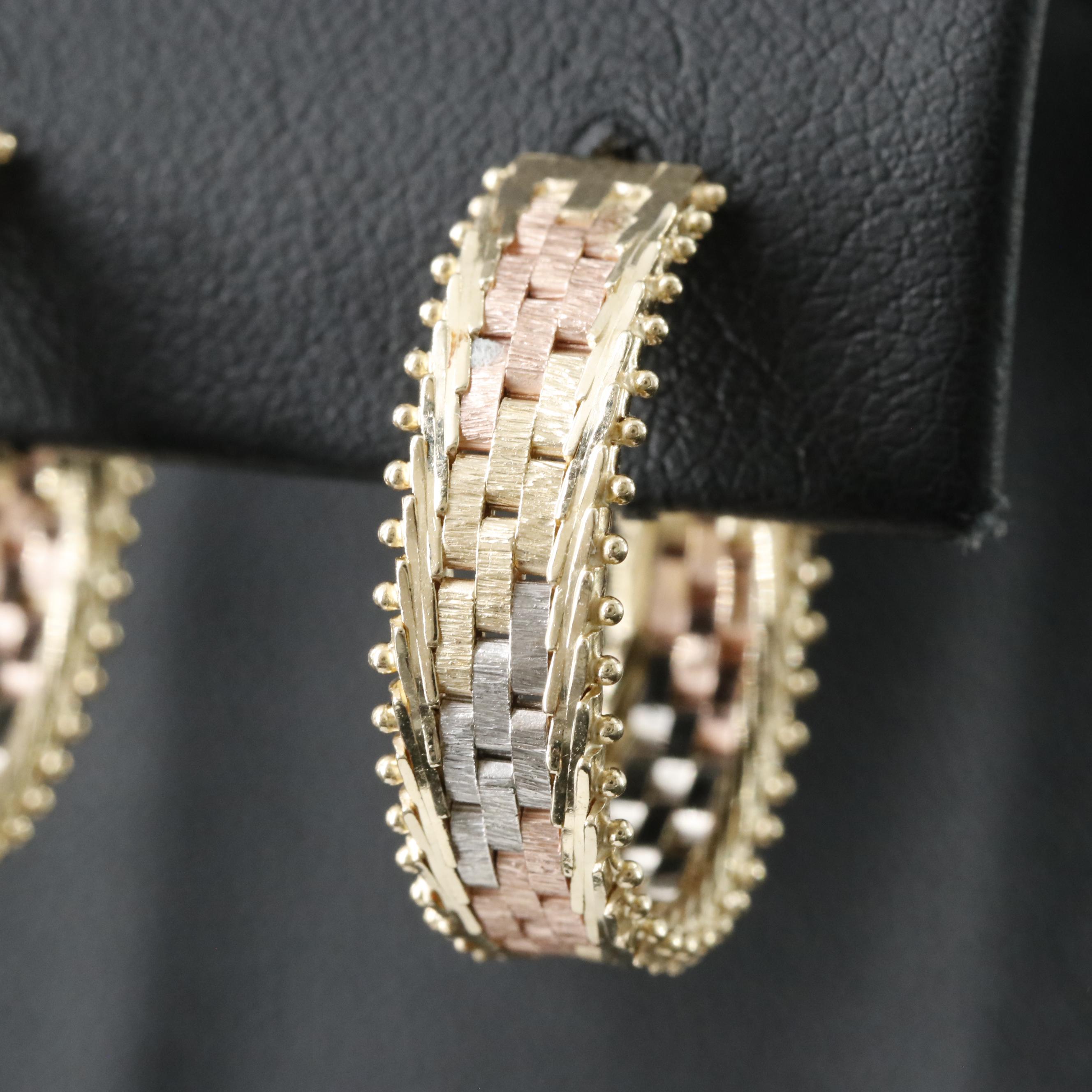 10K Tri-Color Riccio Chain Half Hoop Earrings