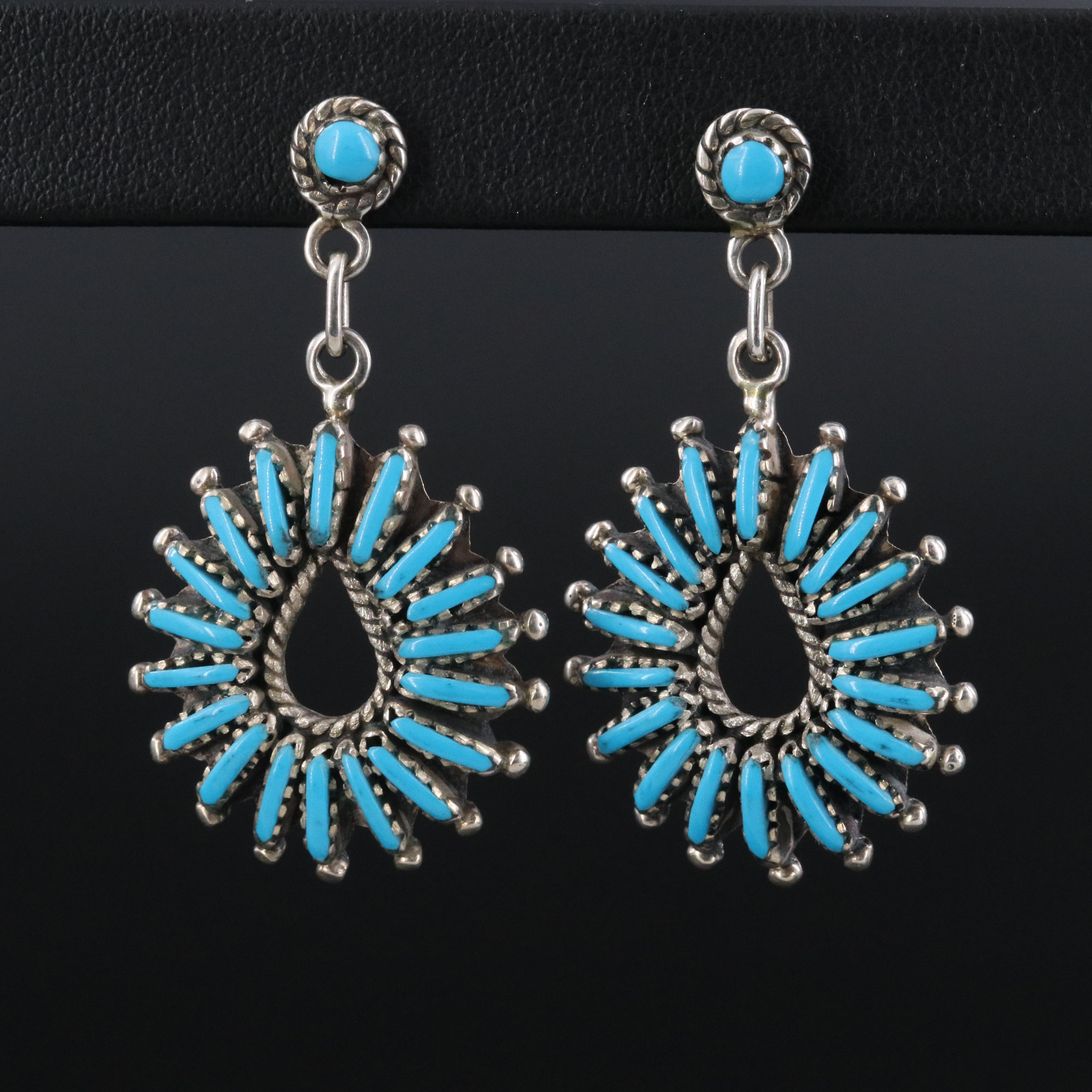 Sterling Faux Turquoise Petit Point Earrings