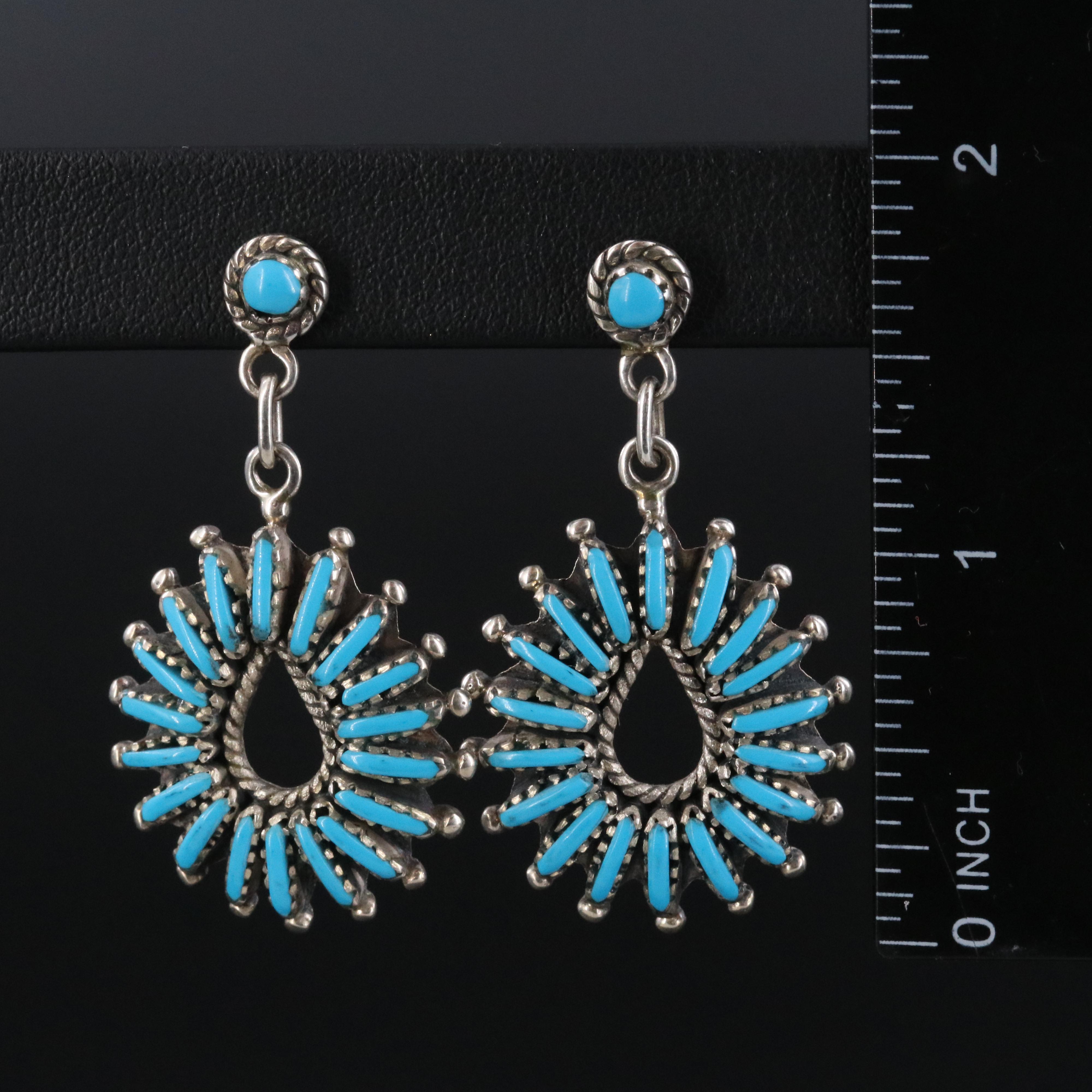 Sterling Faux Turquoise Petit Point Earrings