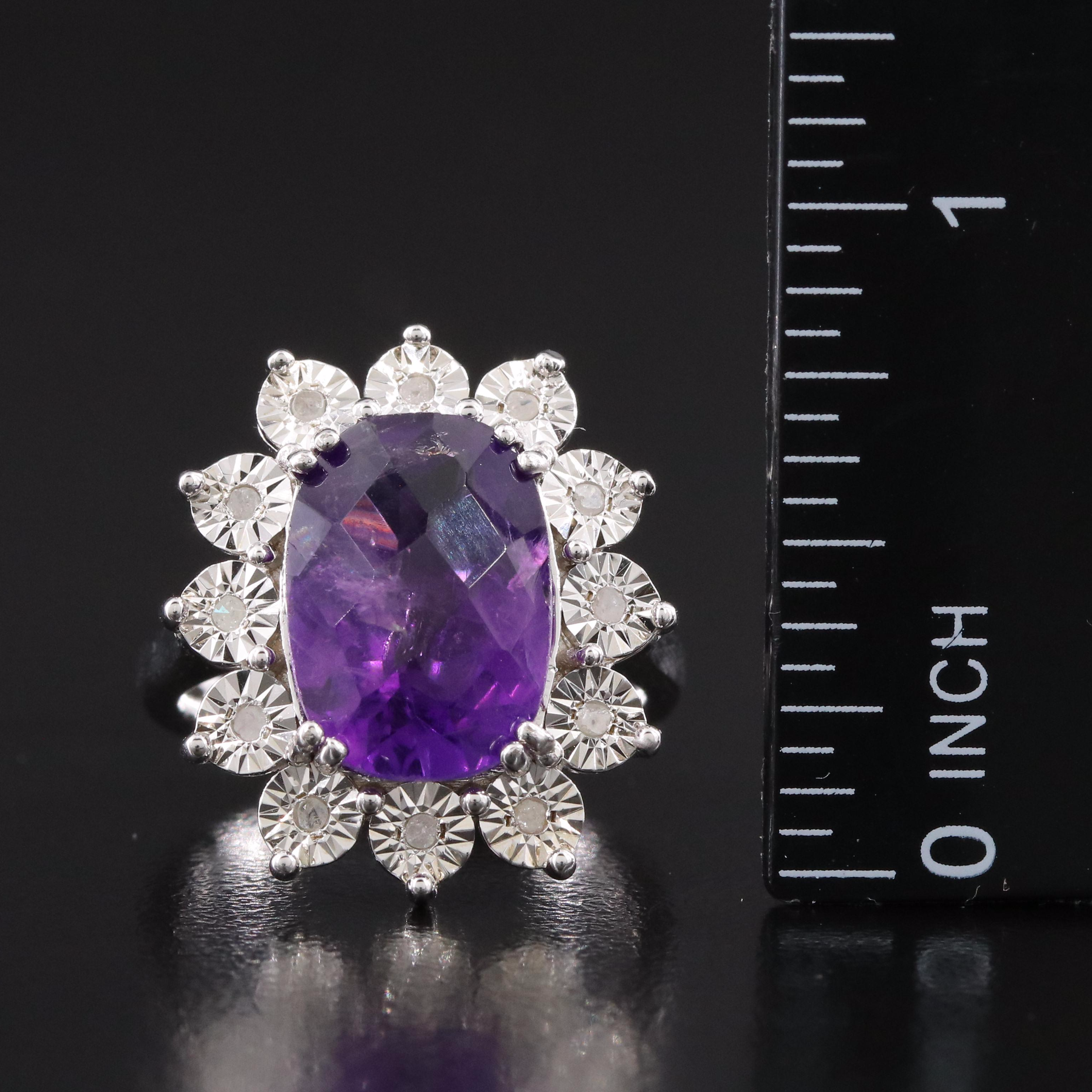 Sterling Amethyst, White Topaz and Diamond Ring and Pendant