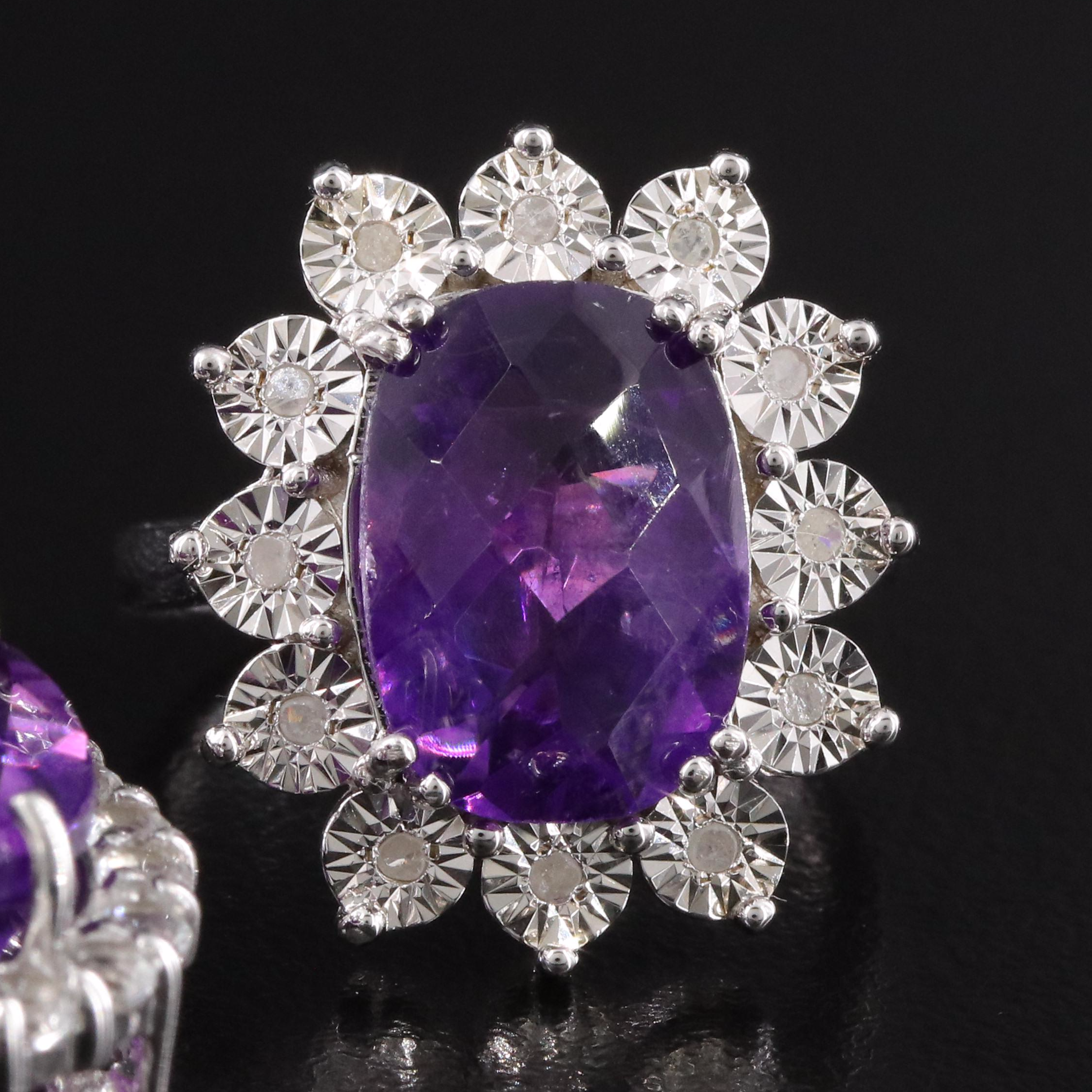 Sterling Amethyst, White Topaz and Diamond Ring and Pendant