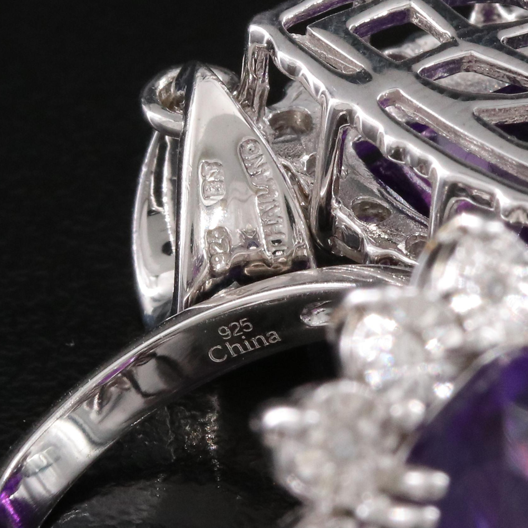 Sterling Amethyst, White Topaz and Diamond Ring and Pendant