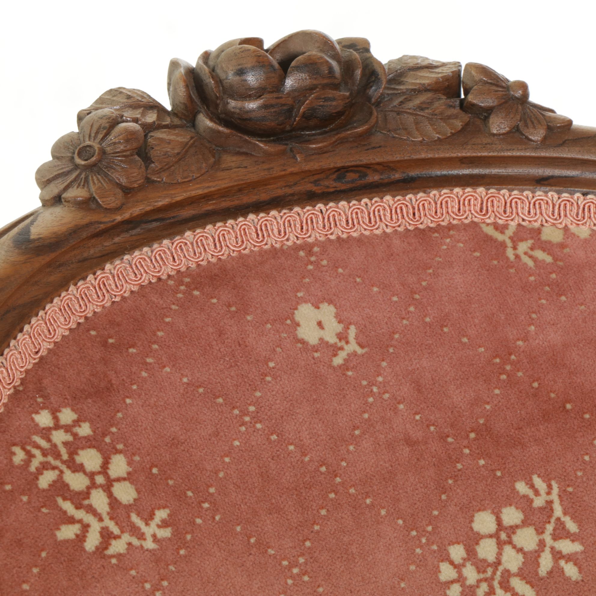 Victorian Carved Rosewood Upholstered Armchair, Early 20th Century