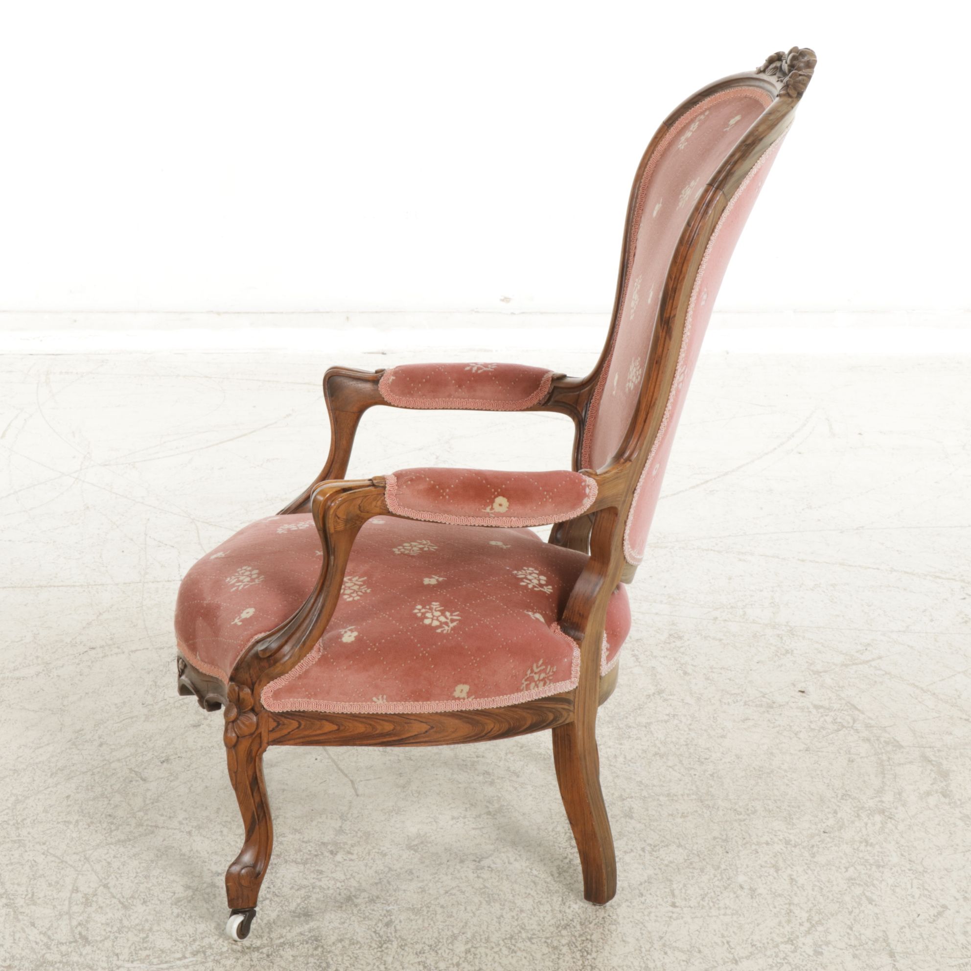 Victorian Carved Rosewood Upholstered Armchair, Early 20th Century
