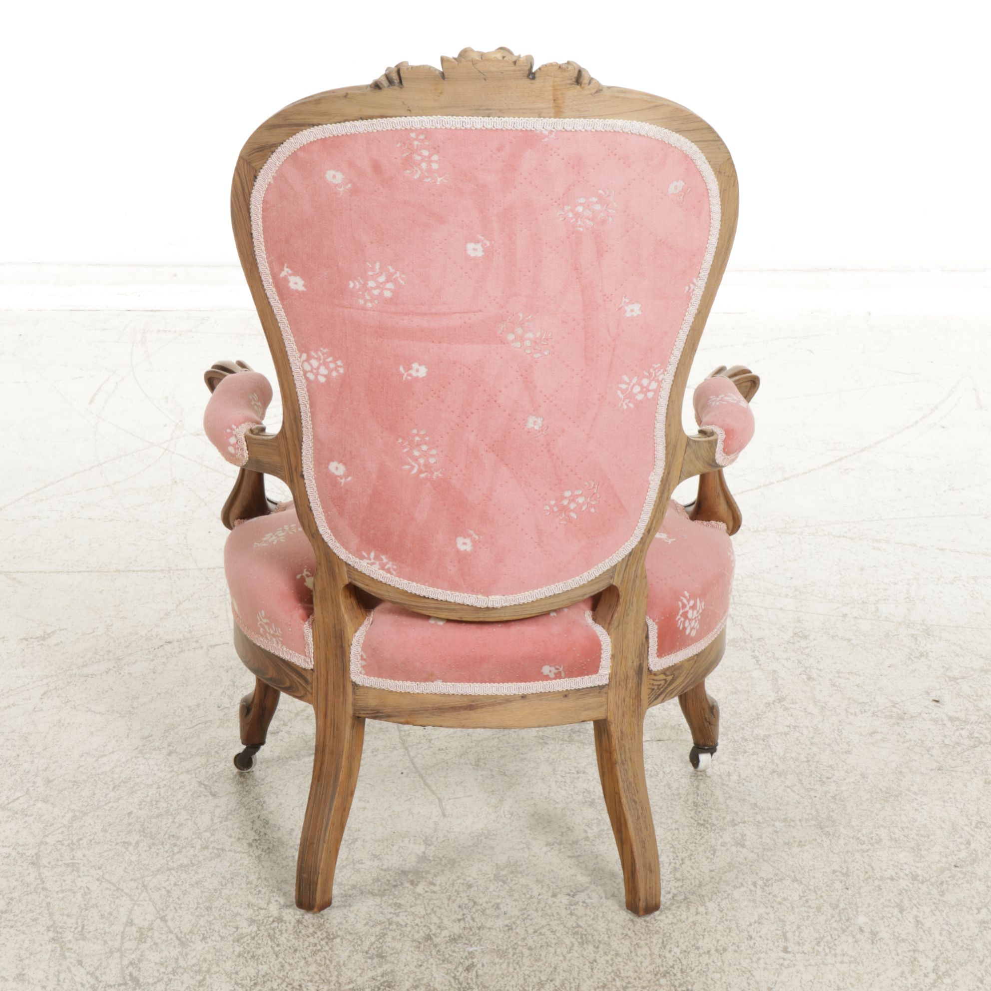 Victorian Carved Rosewood Upholstered Armchair, Early 20th Century