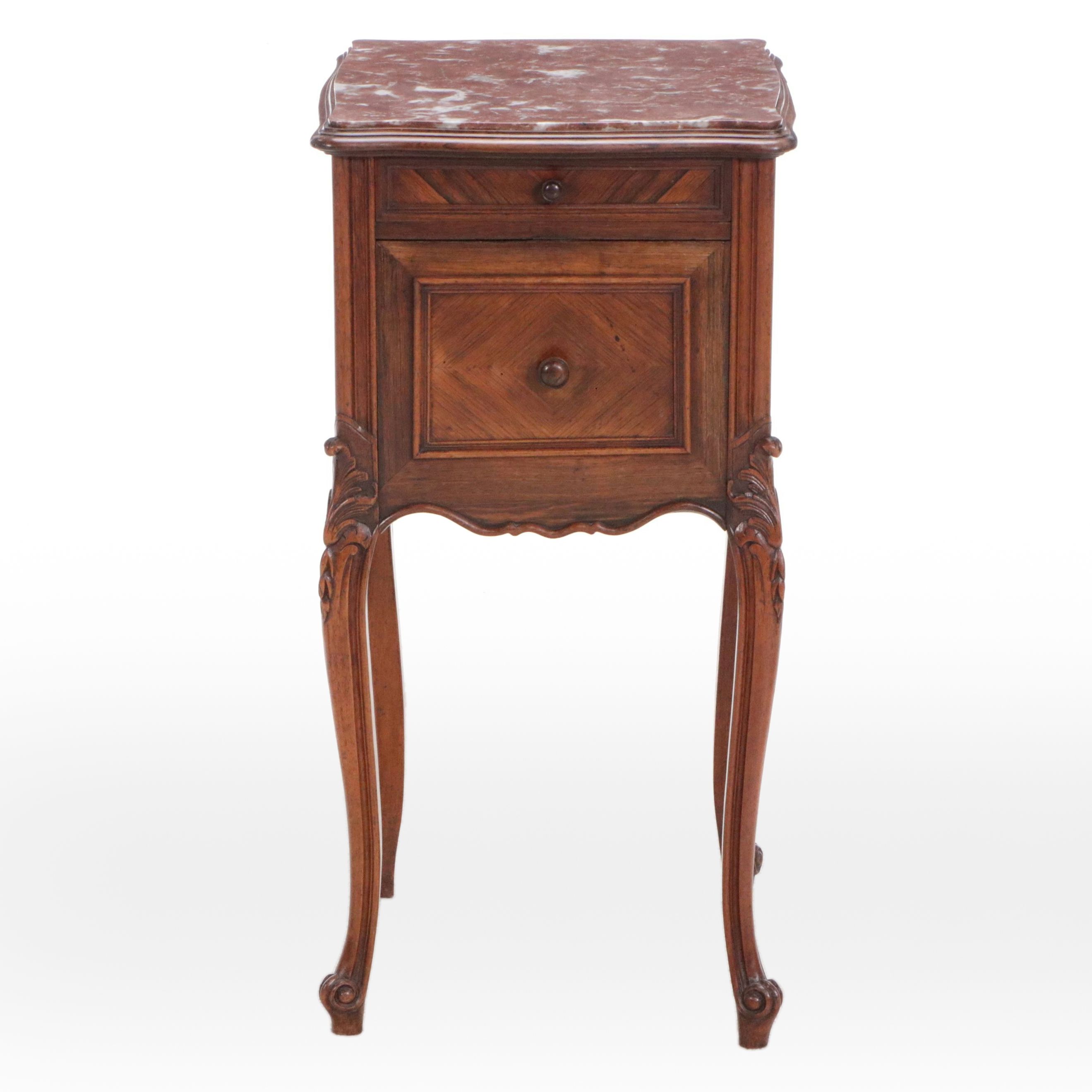 Louis XV Style Nightstand with Pink Marble Top