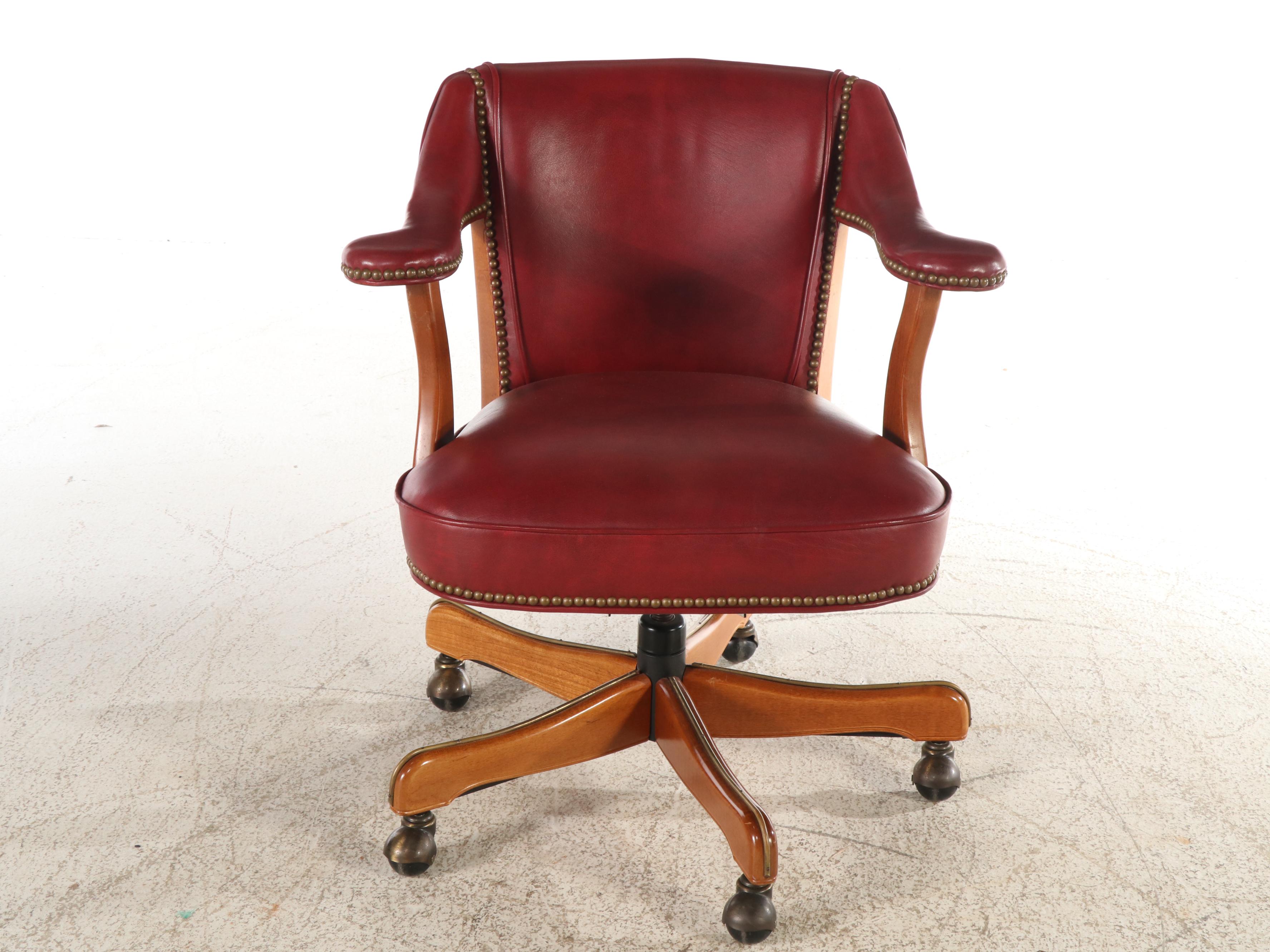 Chippendale Style Faux Leather and Wood Office Chair on Wheels