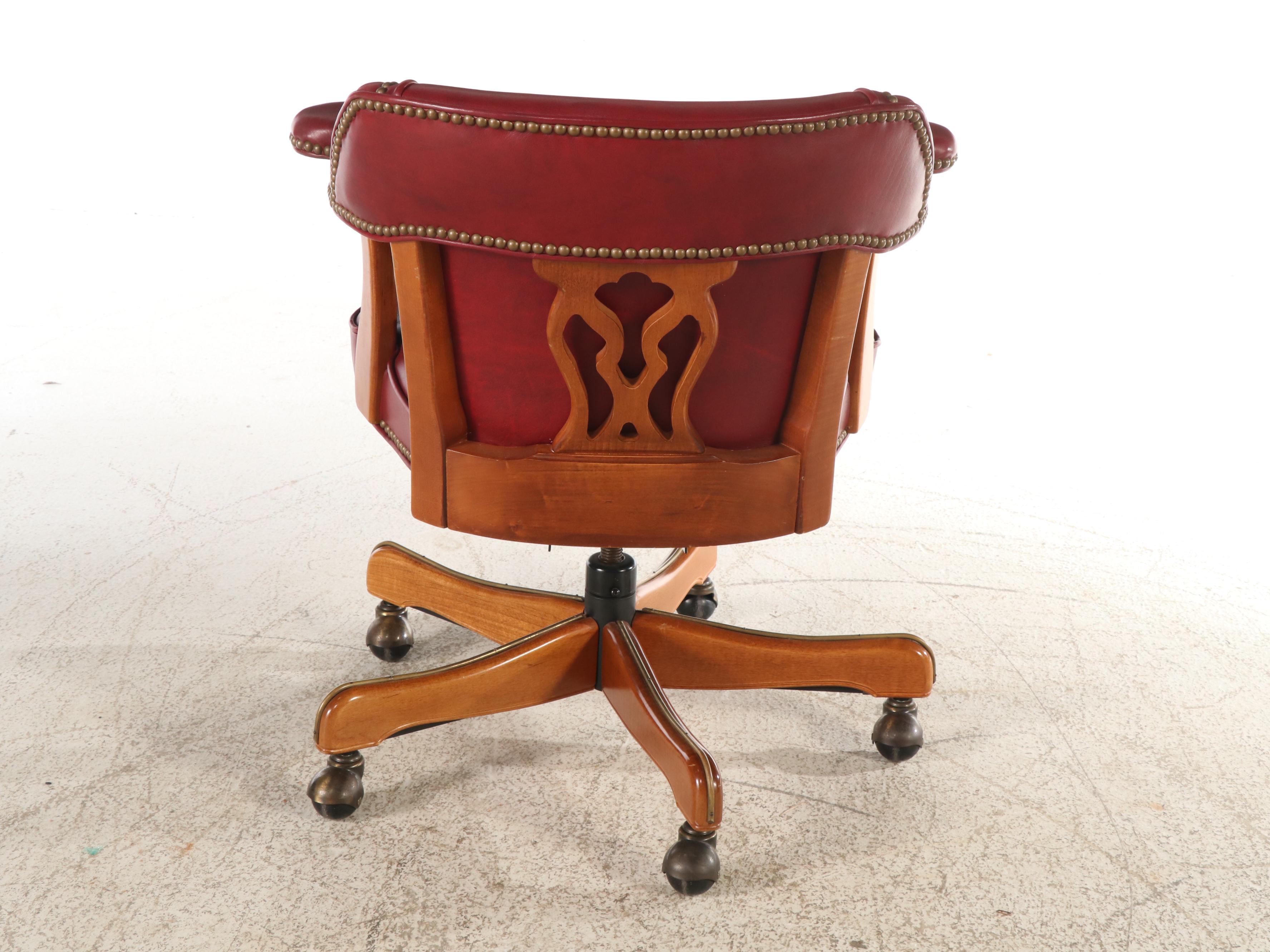 Chippendale Style Faux Leather and Wood Office Chair on Wheels