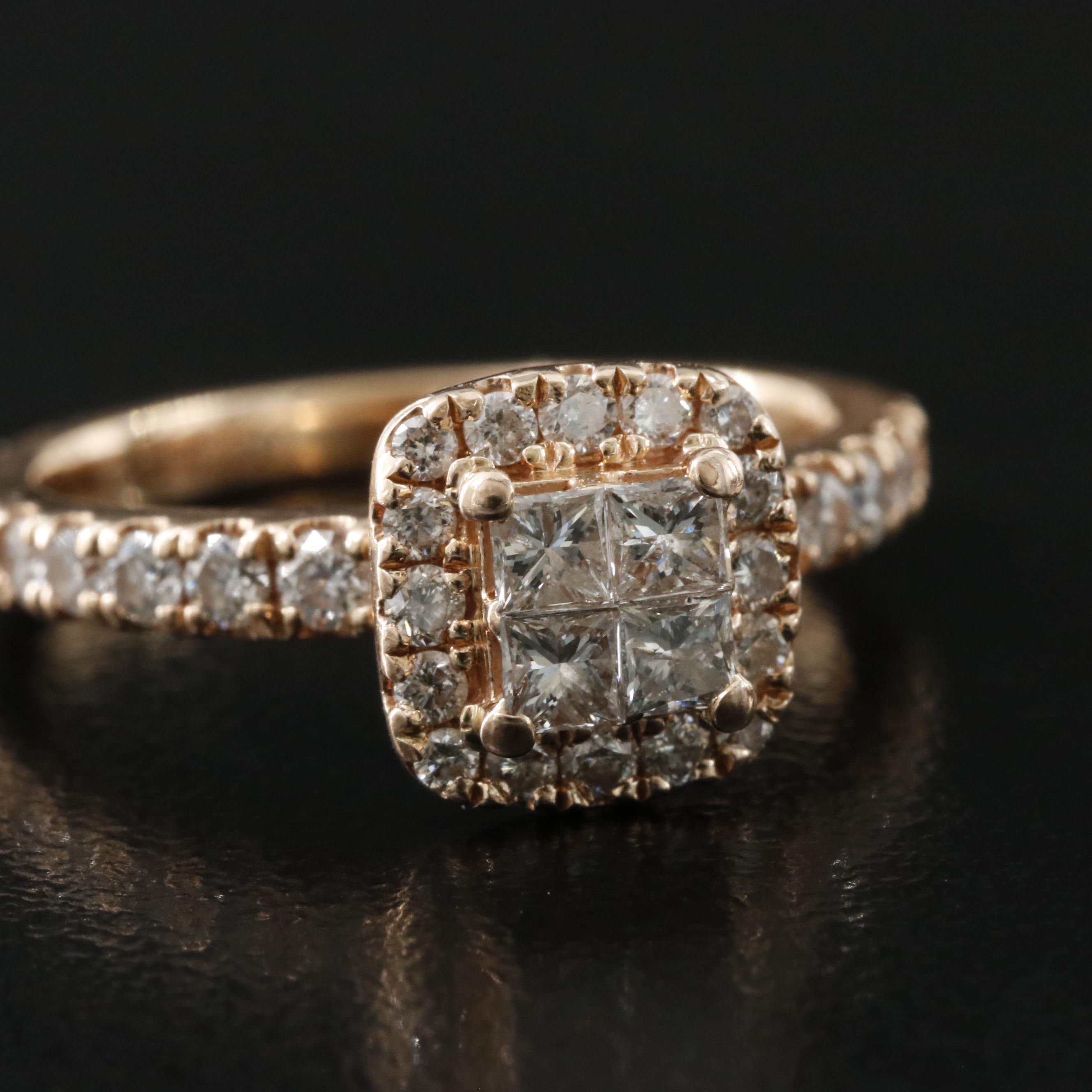 14K Rose Gold 1.02 CTW Diamond Ring Set