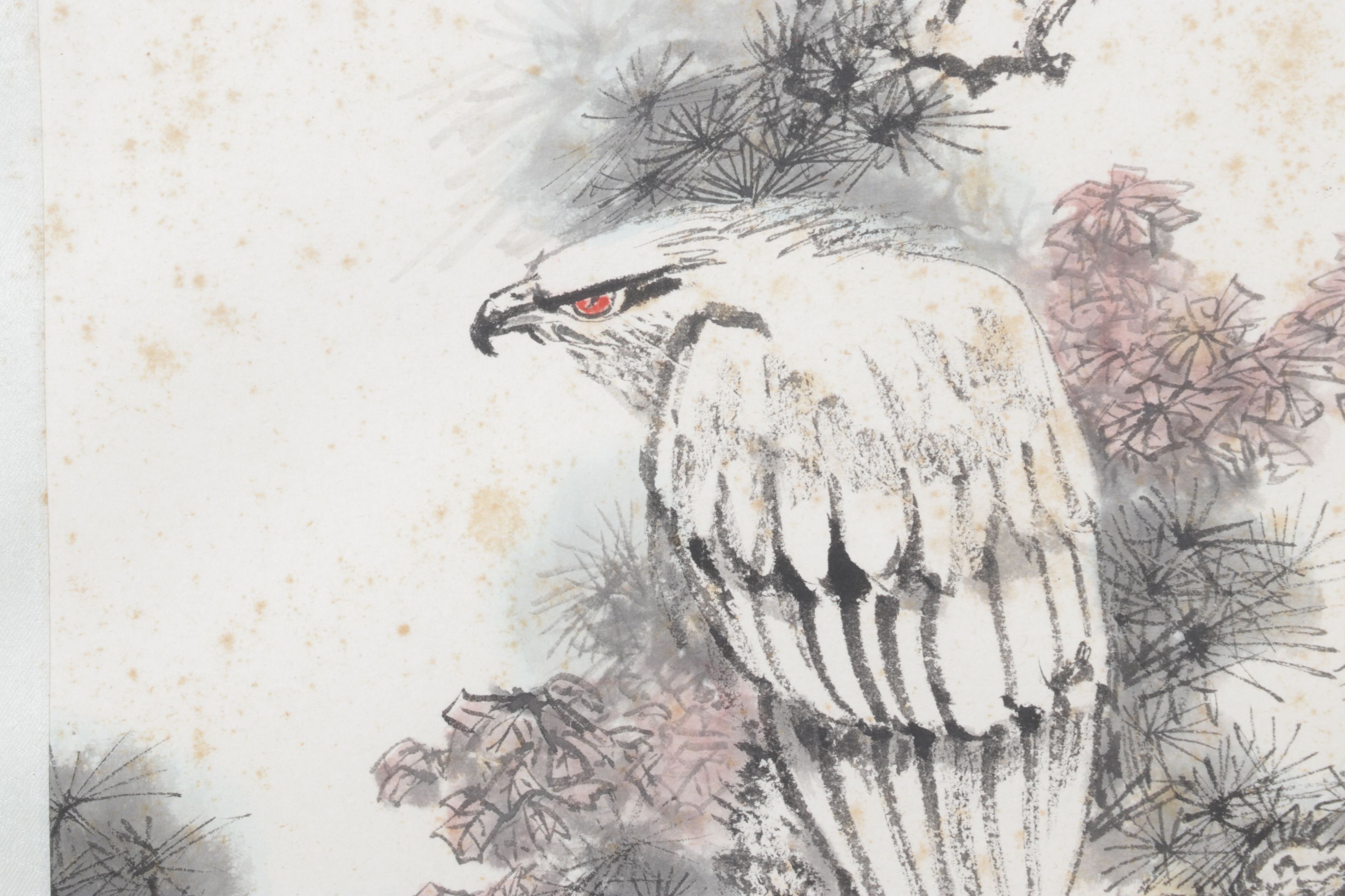 Chinese Watercolor Painting of a Perched Wedge-Tail Eagle, Mid-Late 20th Century
