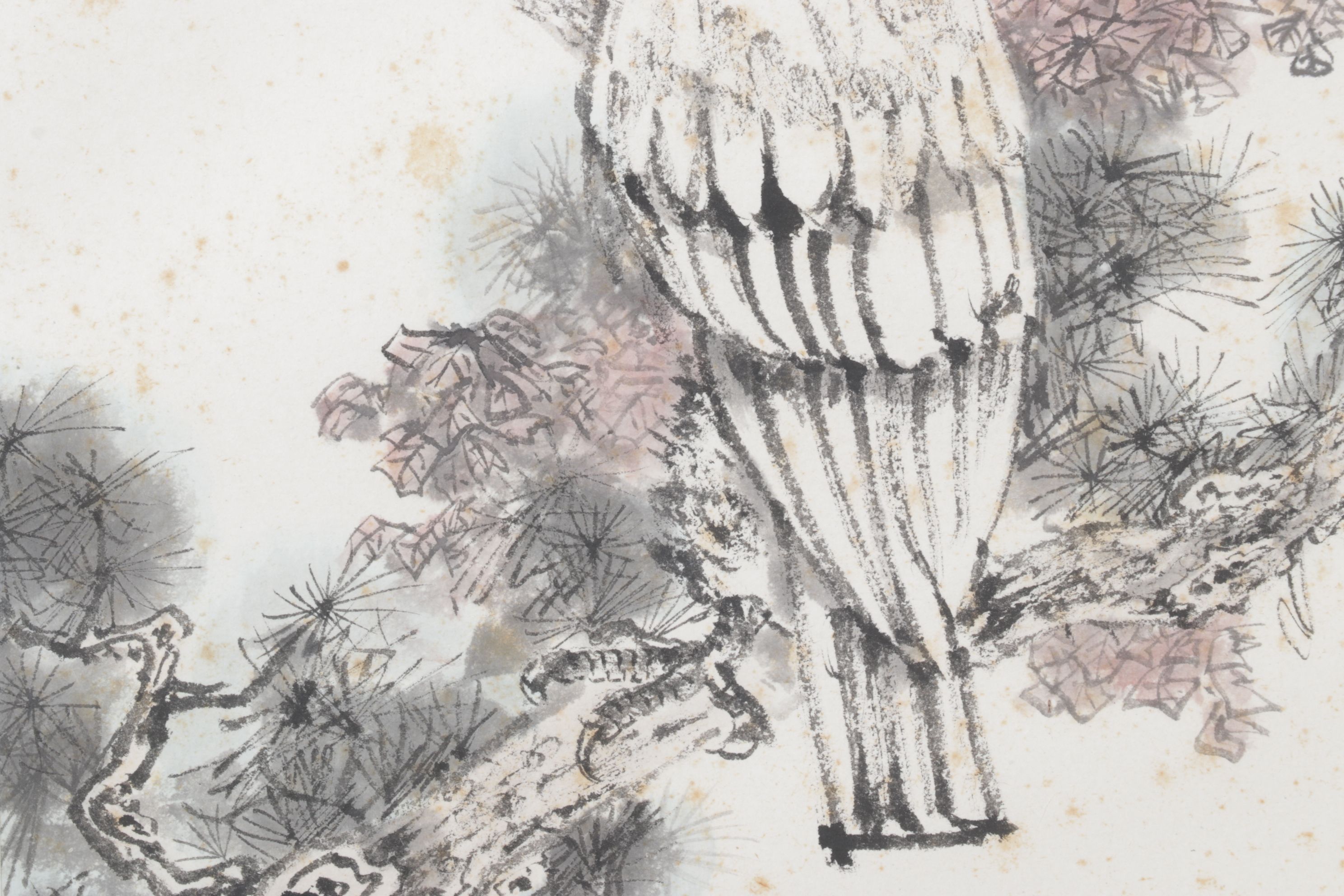 Chinese Watercolor Painting of a Perched Wedge-Tail Eagle, Mid-Late 20th Century