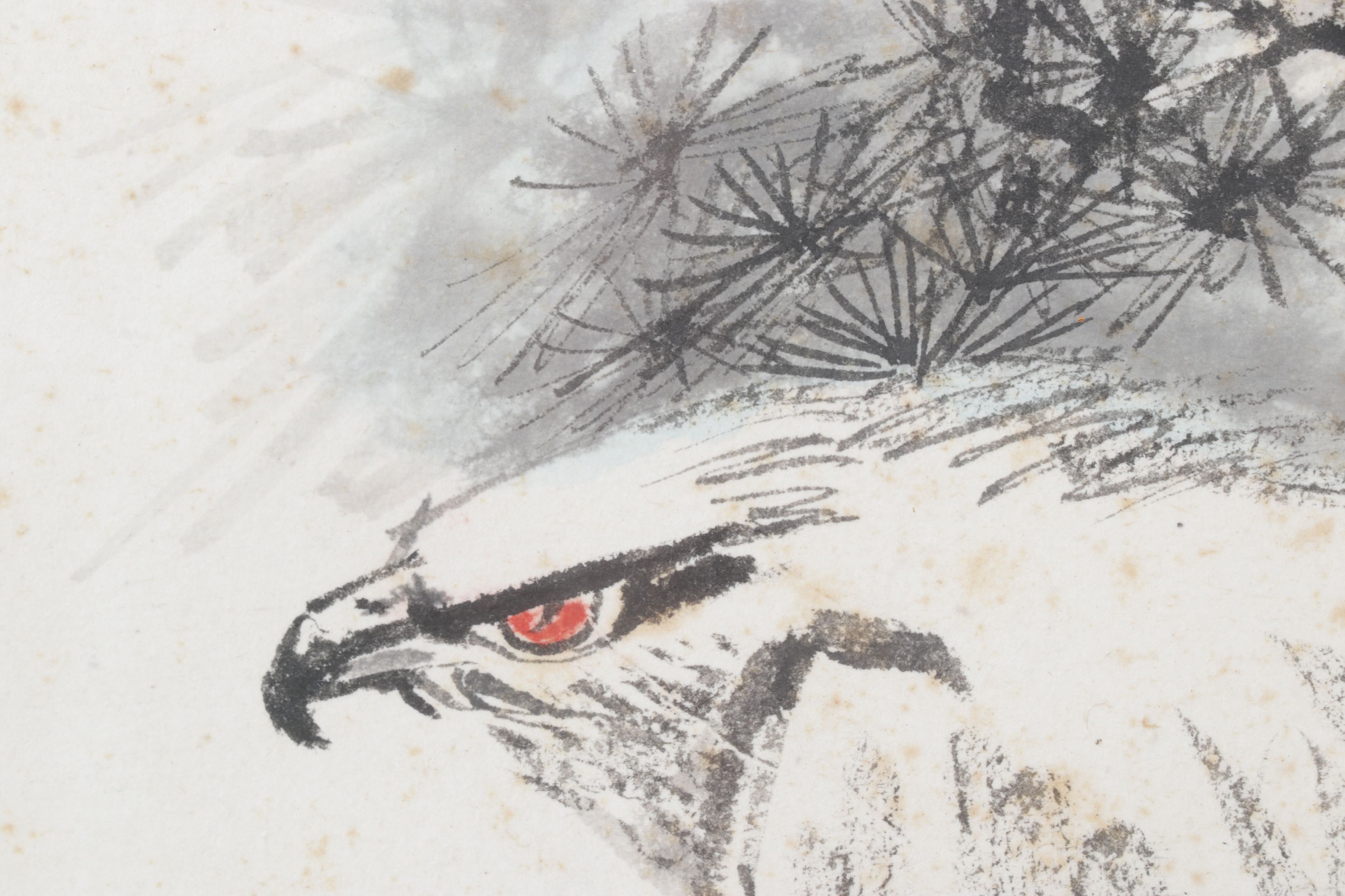 Chinese Watercolor Painting of a Perched Wedge-Tail Eagle, Mid-Late 20th Century