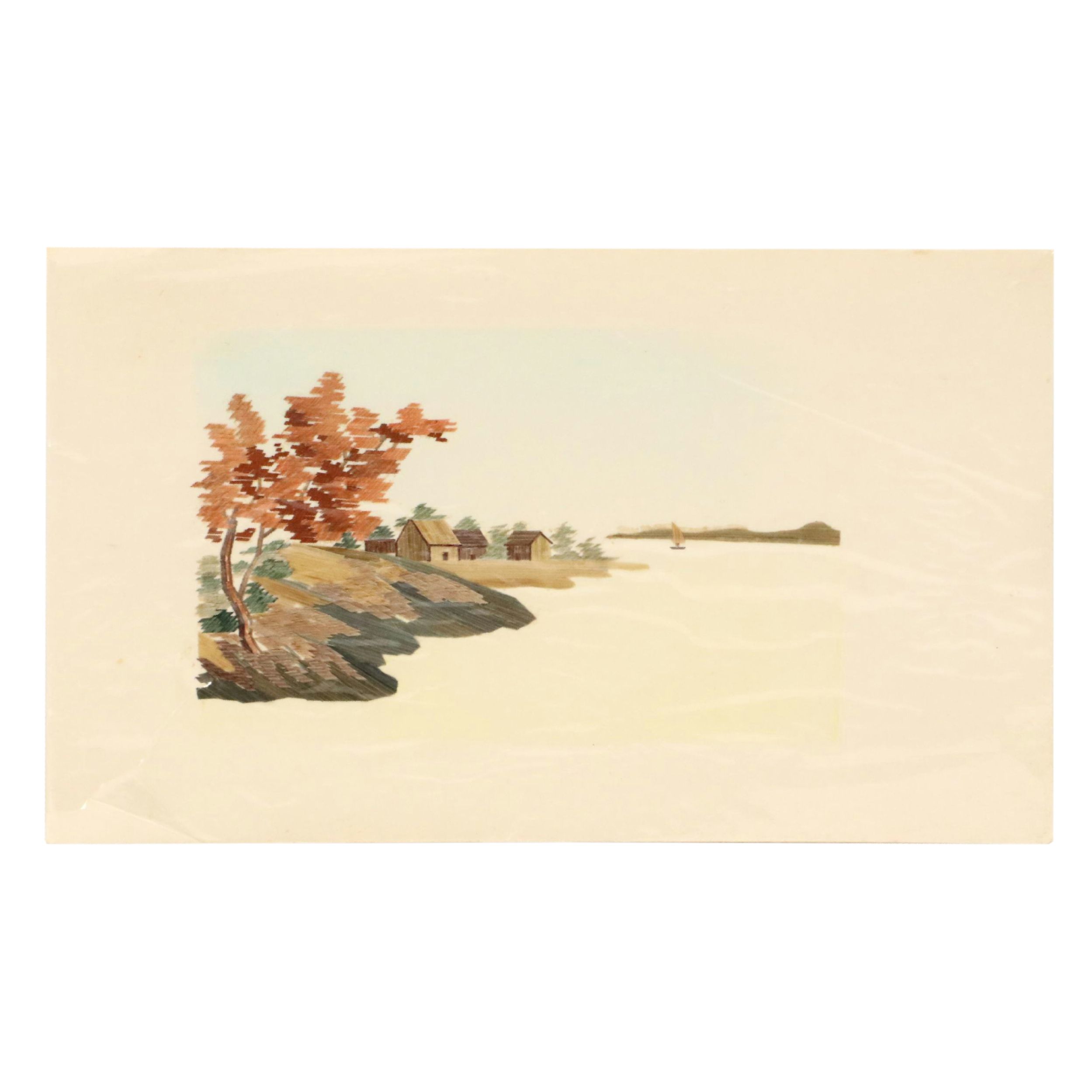 East Asian Collage of Houses Along Riverbank, 20th Century