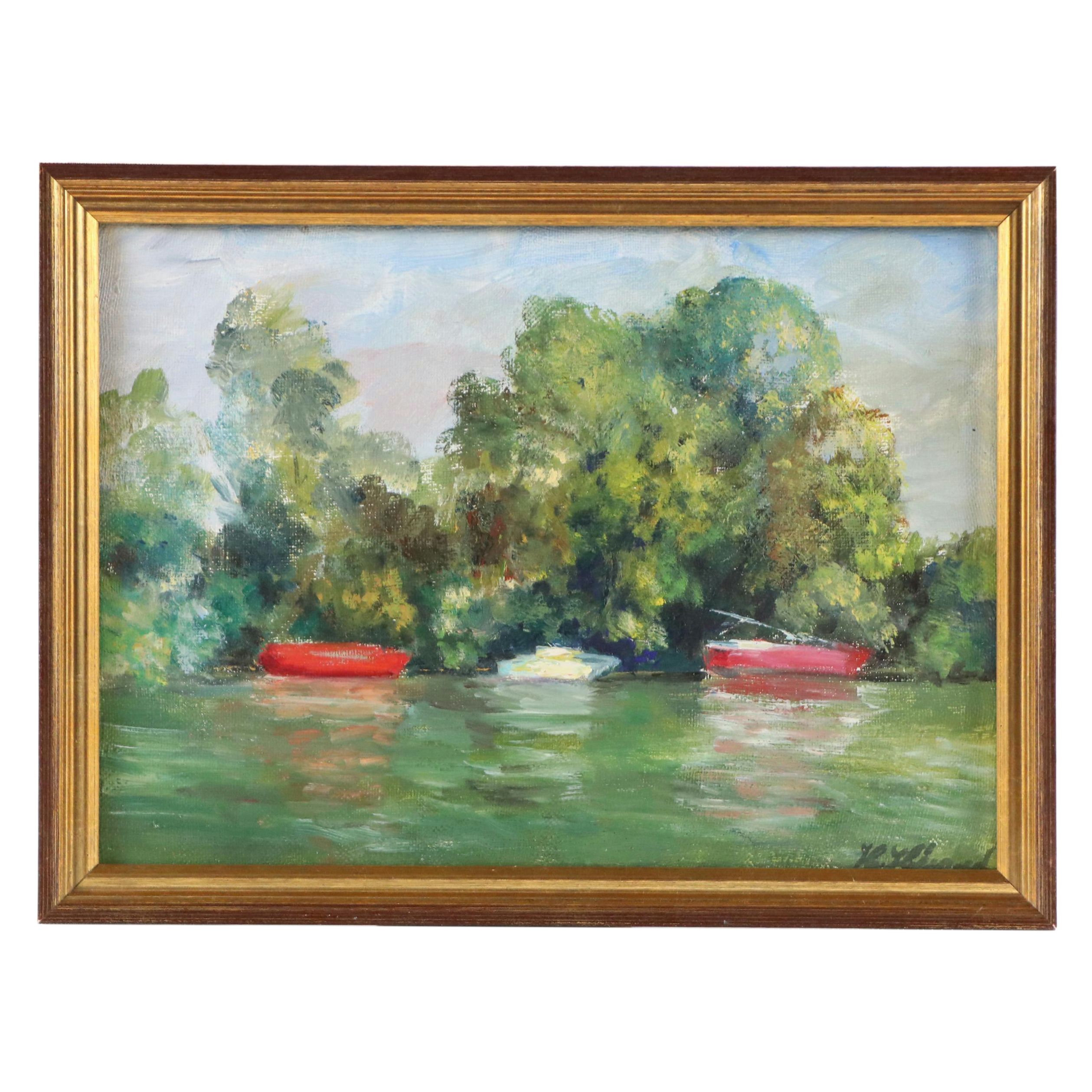 H. Heraud Impressionist Style Oil Painting "Des Bords de Seine"