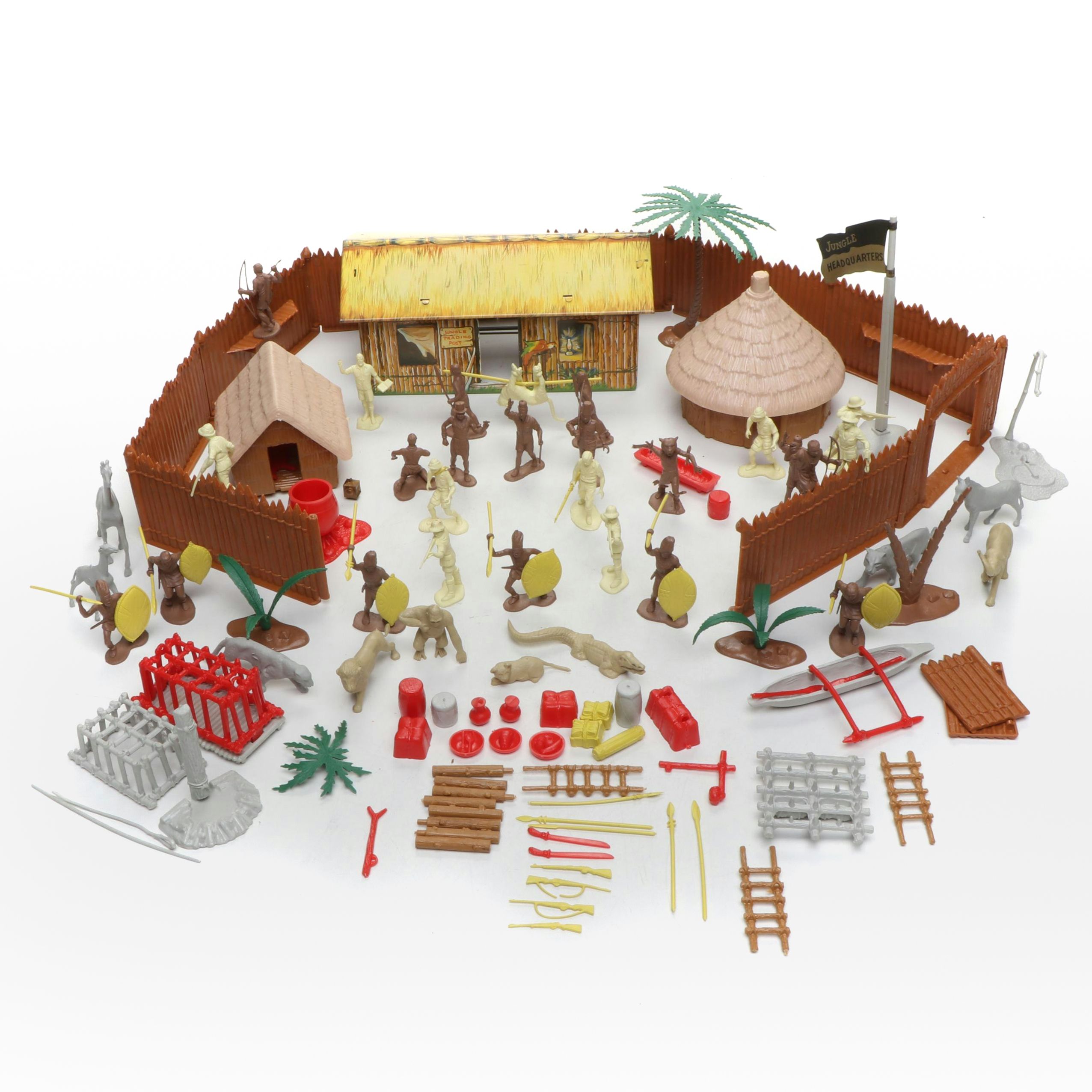 Marx Jungle Trading Post And Animals with More Plastic Scenery and Figures