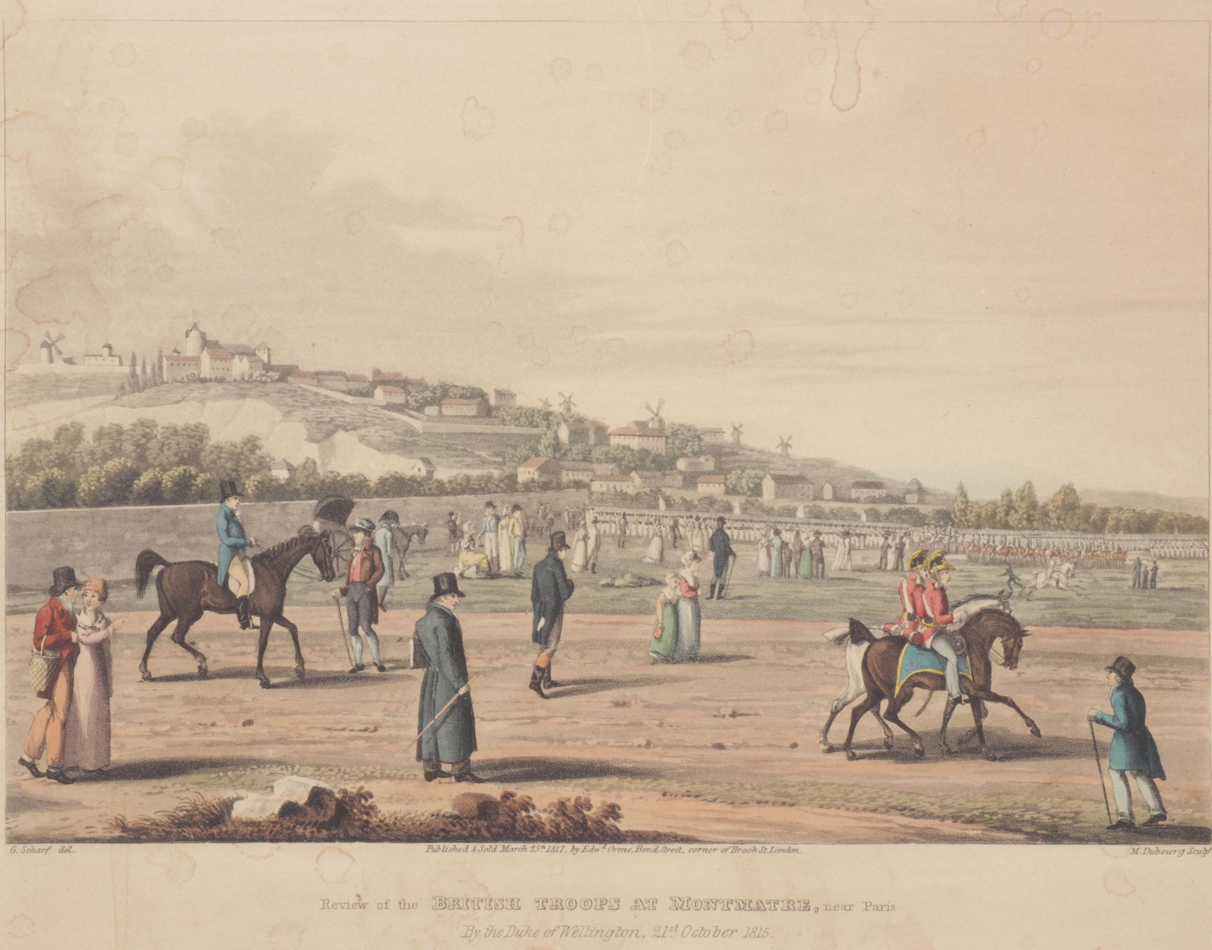Edward Orme Lithograph After G. Scharf "British Troops in Montmatre...", 1817