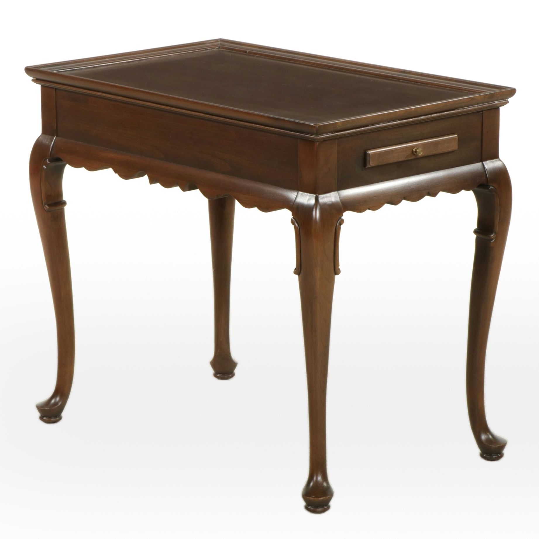 Ethan Allen Queen Anne Style Cherry Tea Table, Late 20th Century