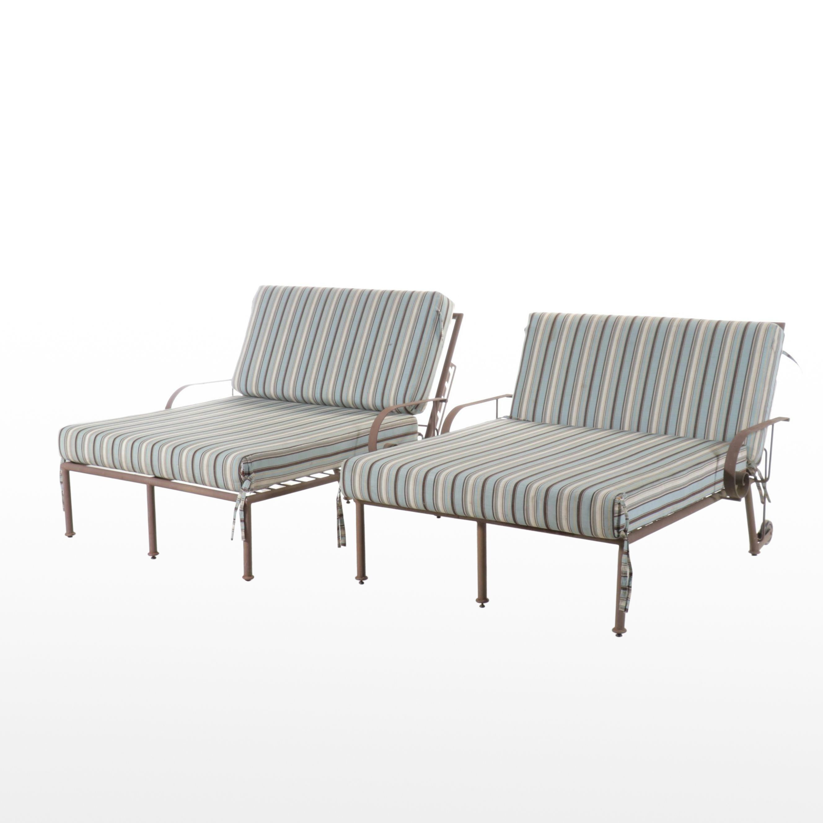 Pair of Arizona Iron Frame Chaise Lounges with Fitted Sunbrella Cushions