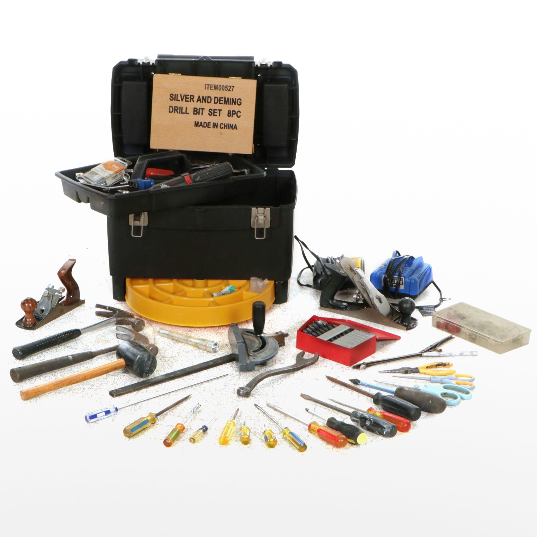 Handyman's Tool Collection Features Plastic Tool Chest and Variety of Hand Tools